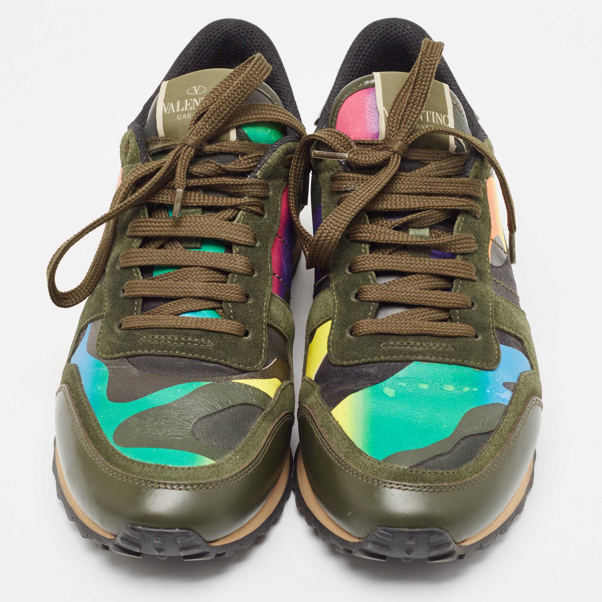 Valentino Multicolor Camo Print Leather And Suede Rockrunner Sneakers Size 41