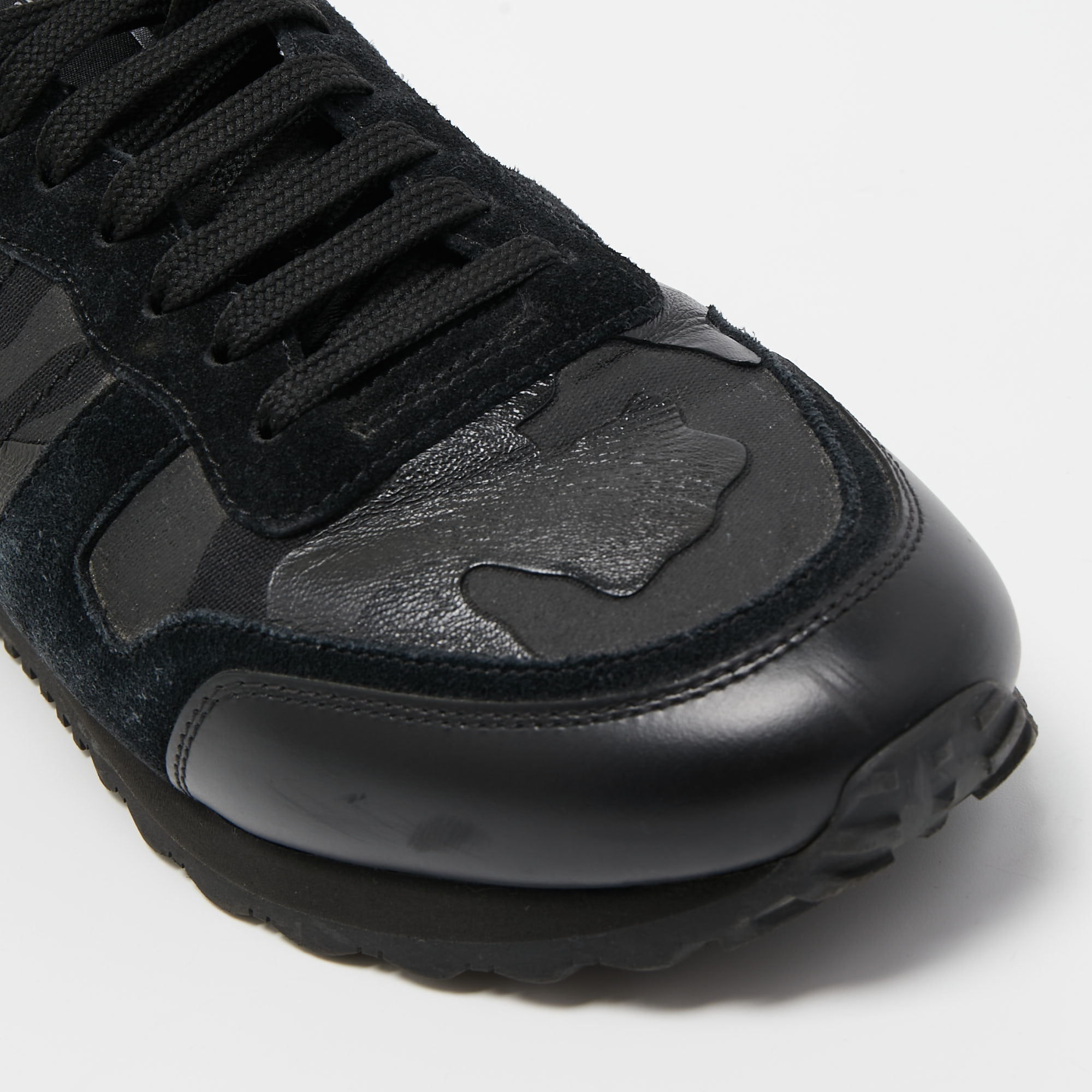 Valentino Dark Blue/Grey Suede And Camo Nylon Rockstud Sneakers Size 41.5