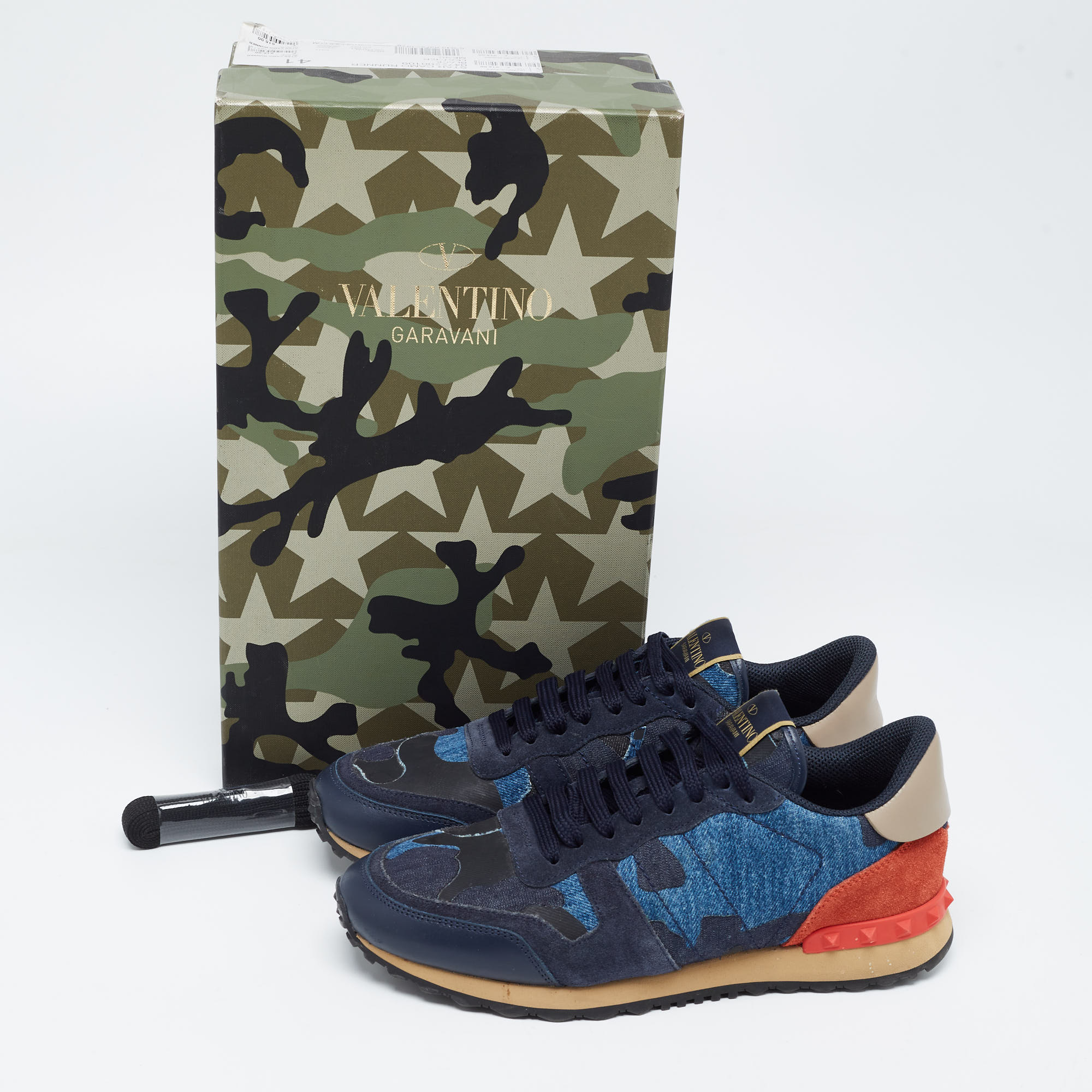 Valentino Multicolor Camouflage Denim And Leather Rockrunner Sneakers Size 41