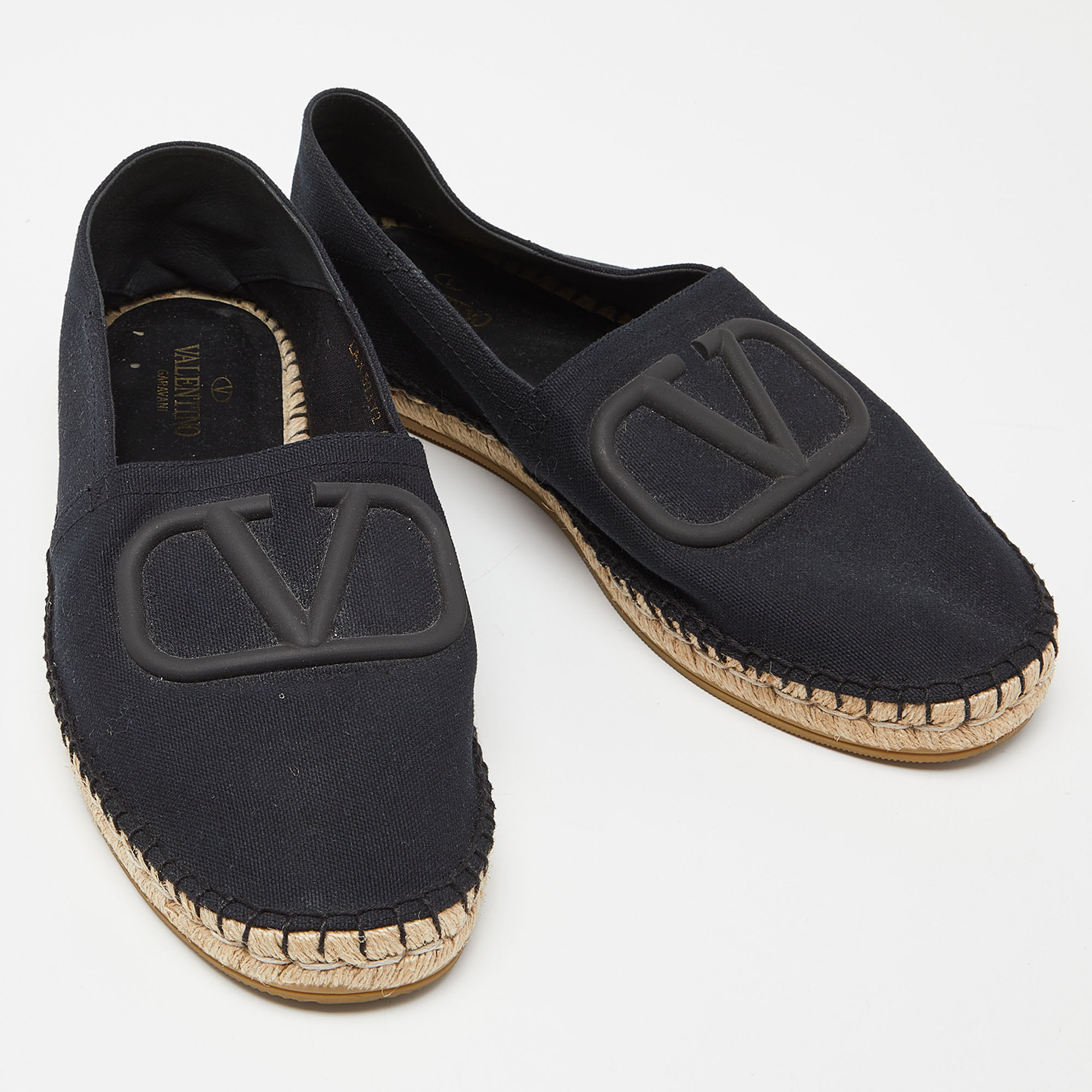 Valentino Black Canvas VLogo Slip On Espadrilles Loafers Size 42