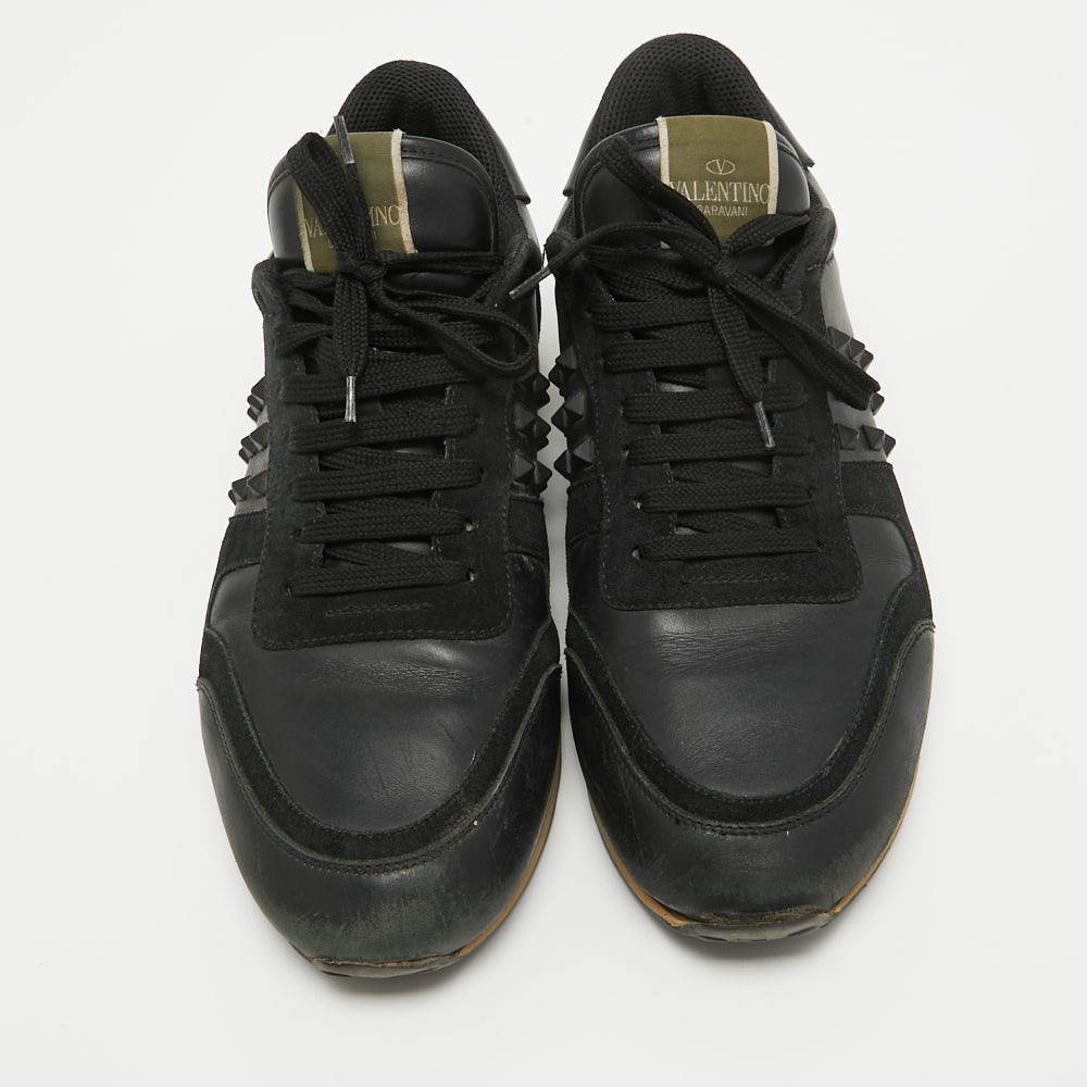 Valentino Black Leather And Suede Rockrunner Sneakers Size 42