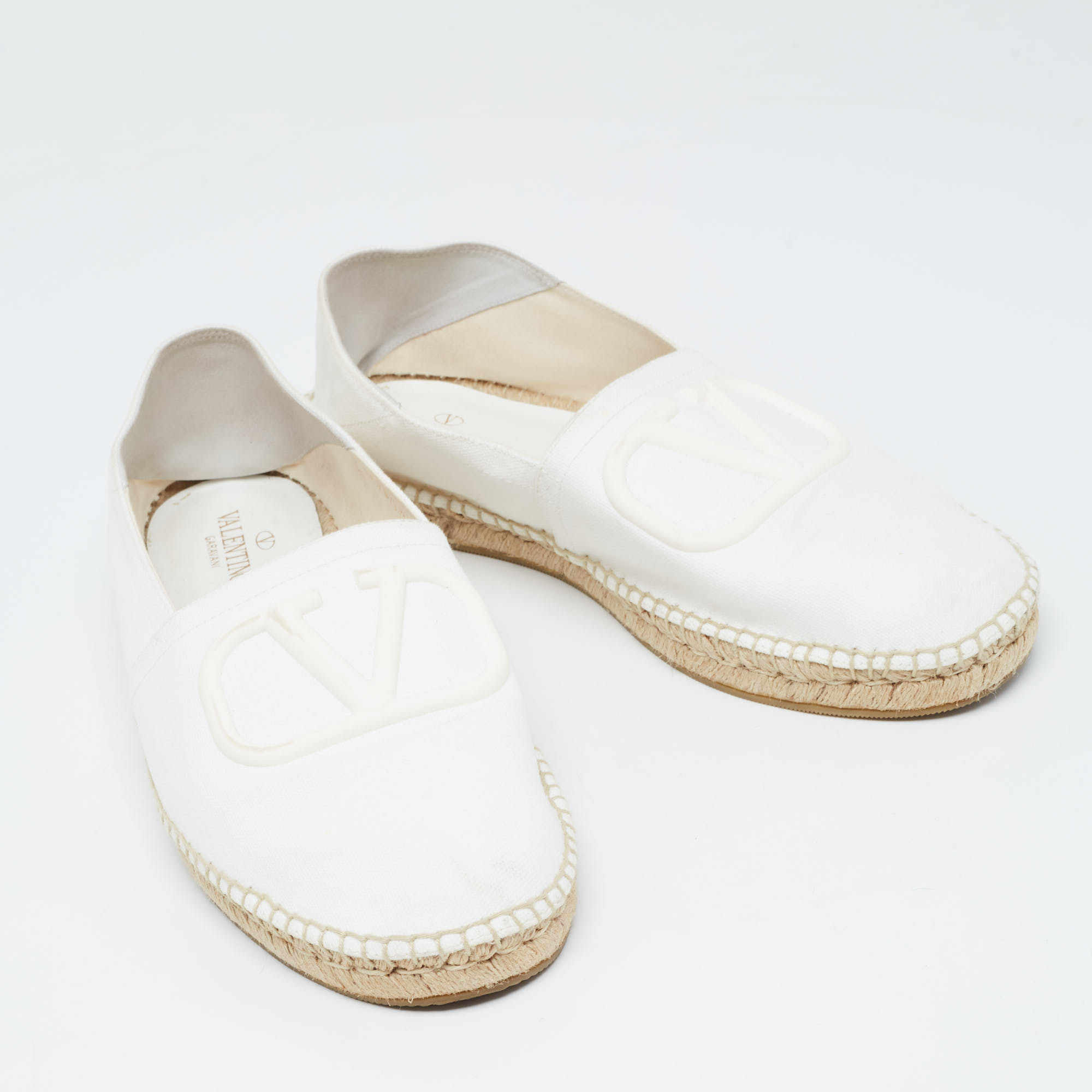 Valentino White Canvas VLogo Slip On Espadrilles Loafers Size 44.5