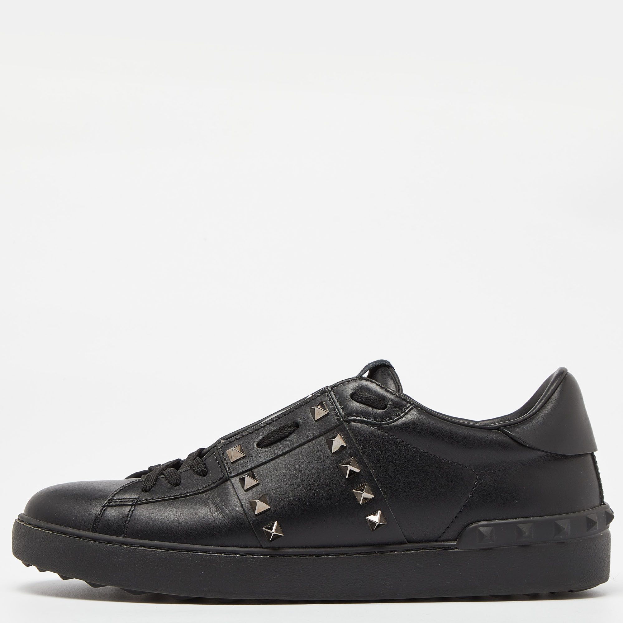 Valentino black leather rockstud untitled low top sneakers size 42