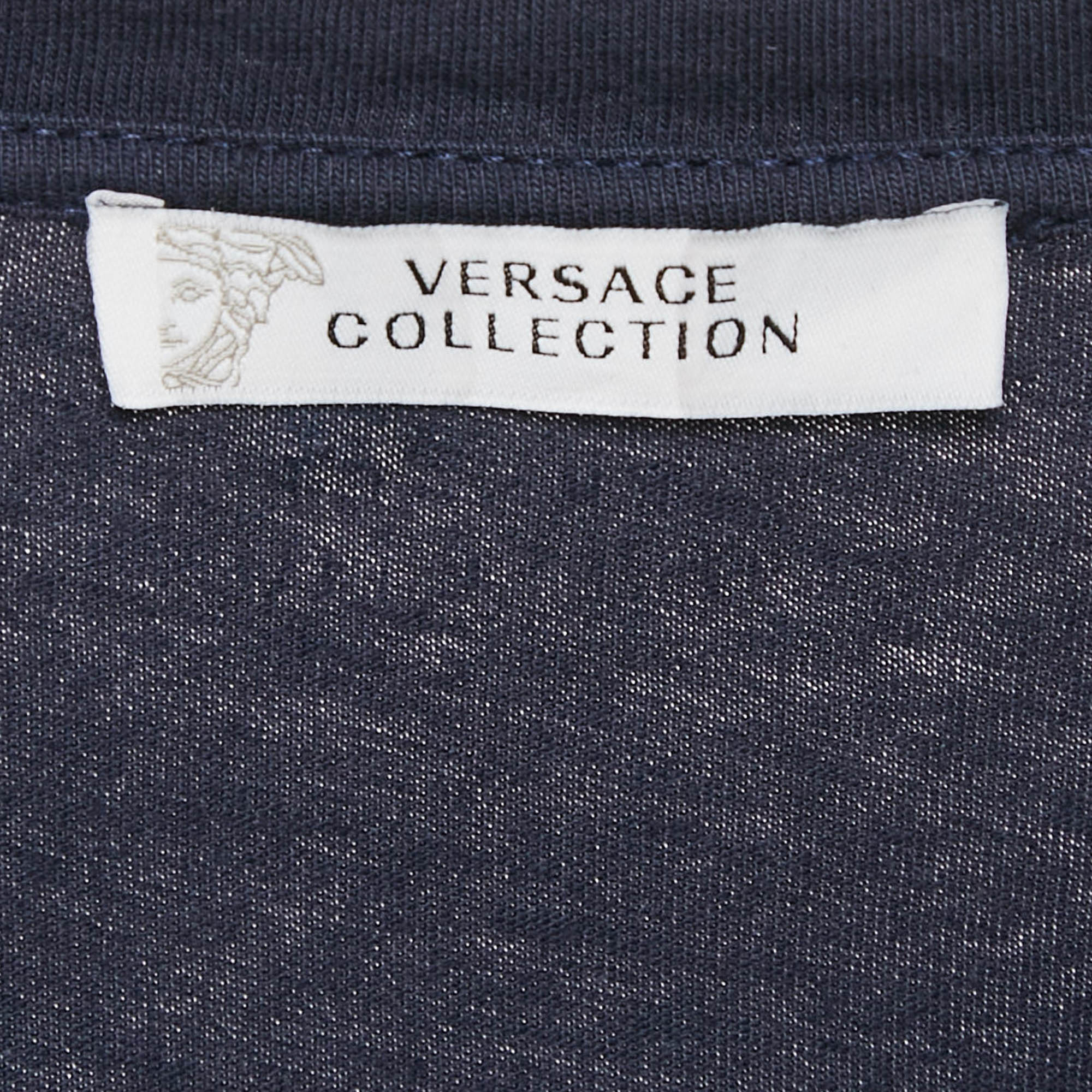 Versace Collection Navy Blue Paint Dripped Medusa Print Jersey T-Shirt XXL