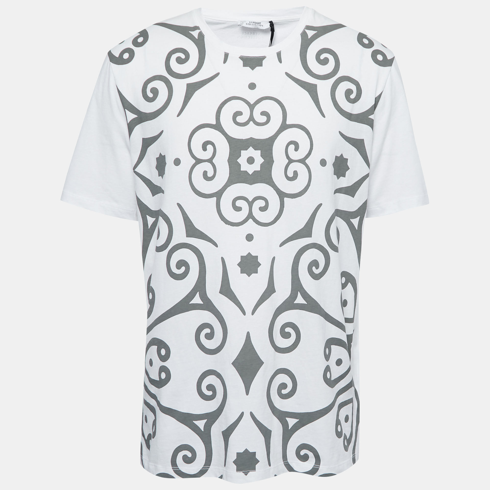 Versace Collection White Twirl Print Cotton Crew Neck T-Shirt XXL