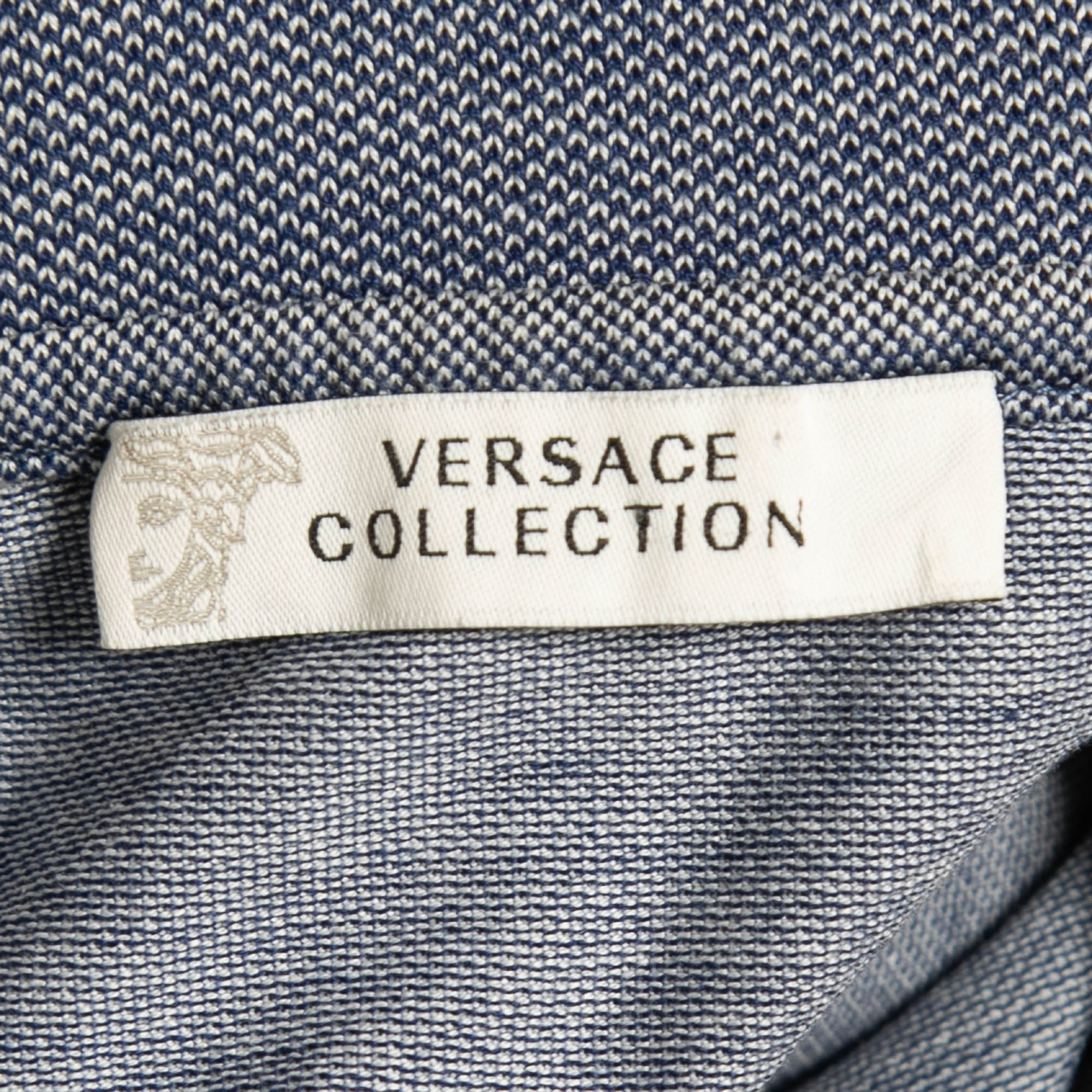 Versace Collection Blue Cotton Pique Logo Detail Polo T-Shirt S