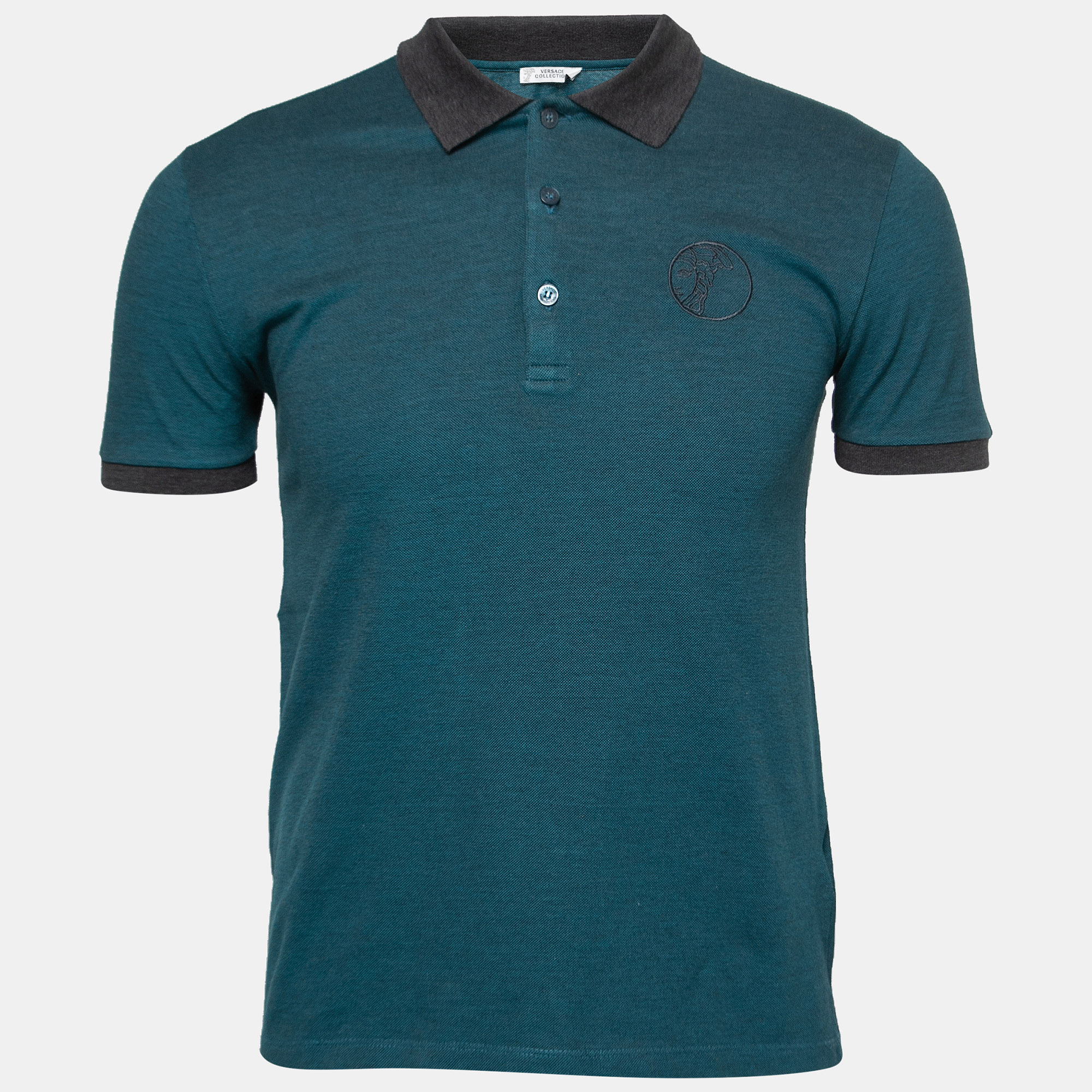 Versace Collection Blue Medusa Embroidered Cotton Polo T-Shirt S