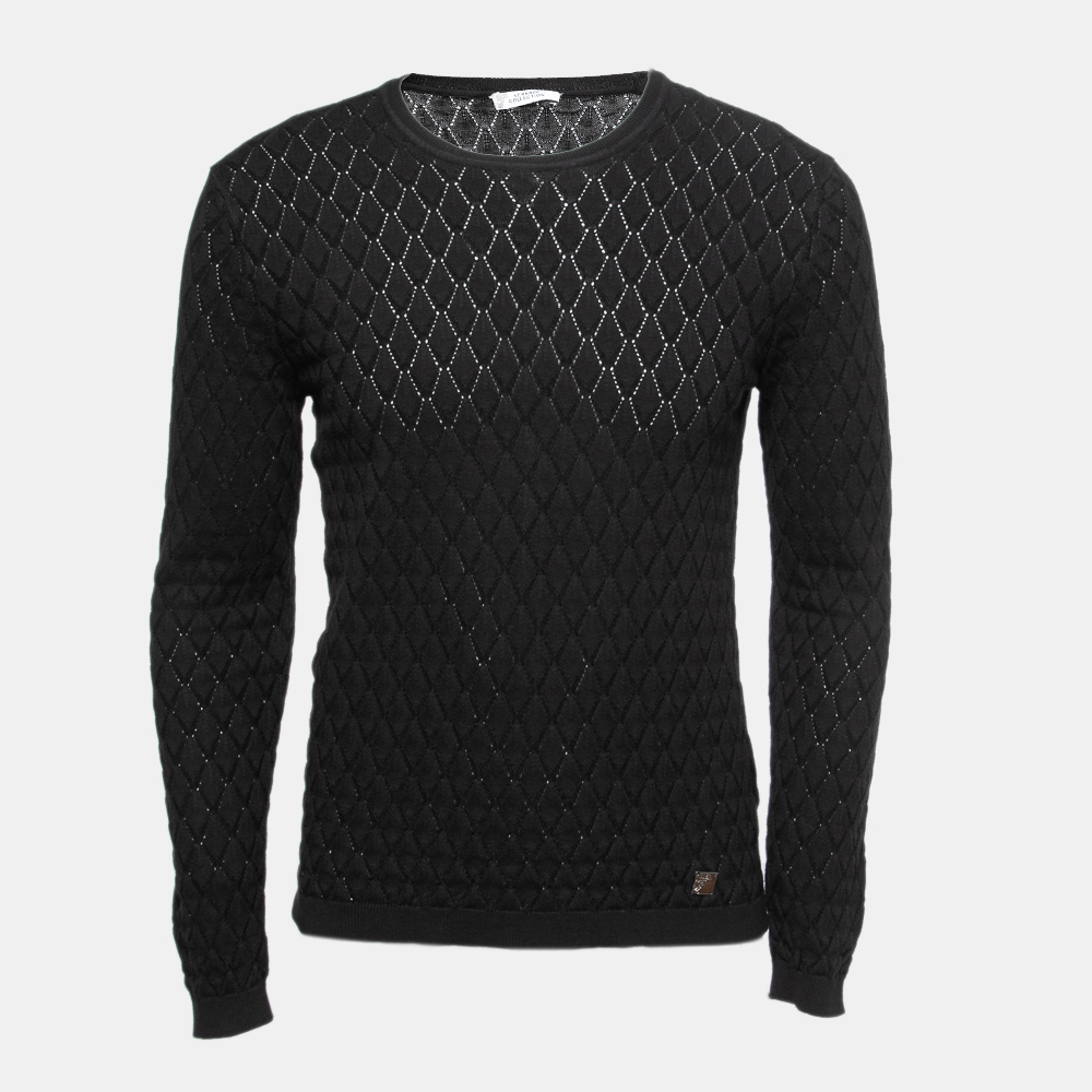 Versace Collection Black Diamond Patterned Knit Sweater M