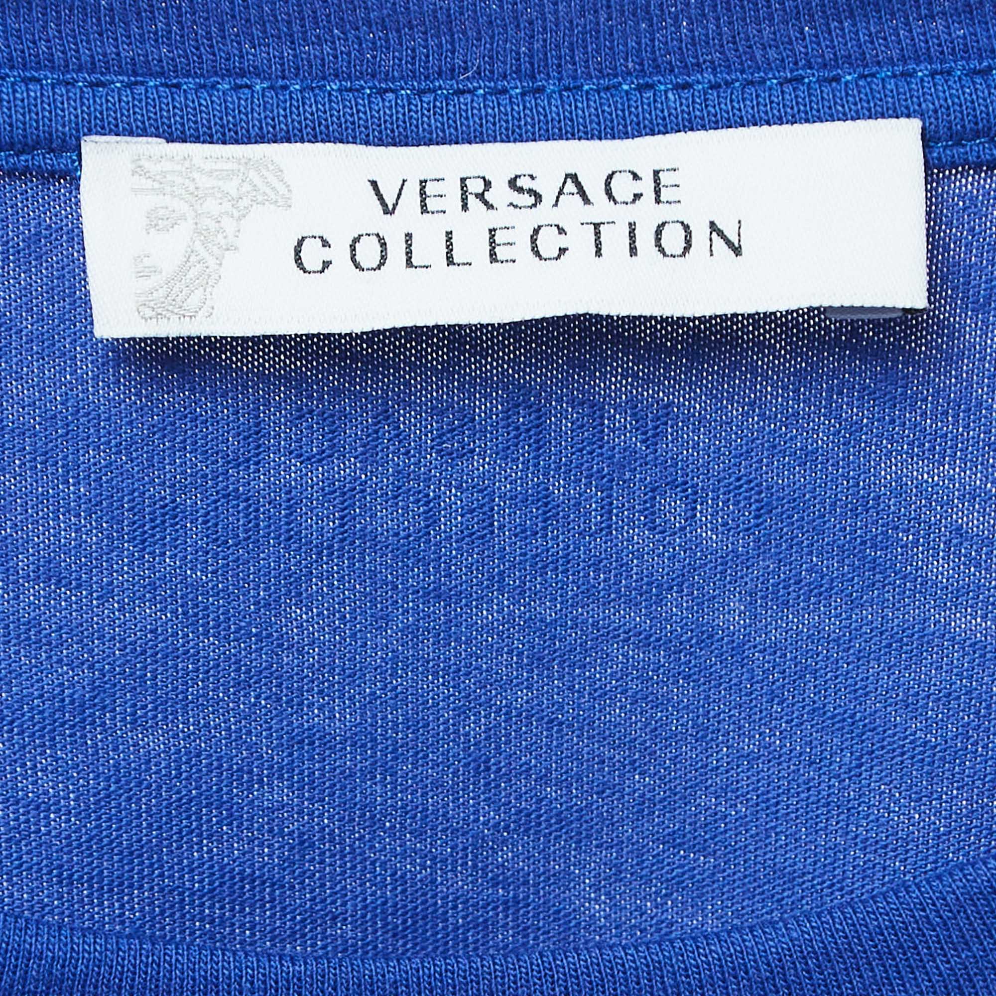 Versace Collection Blue Printed Cotton T-Shirt L
