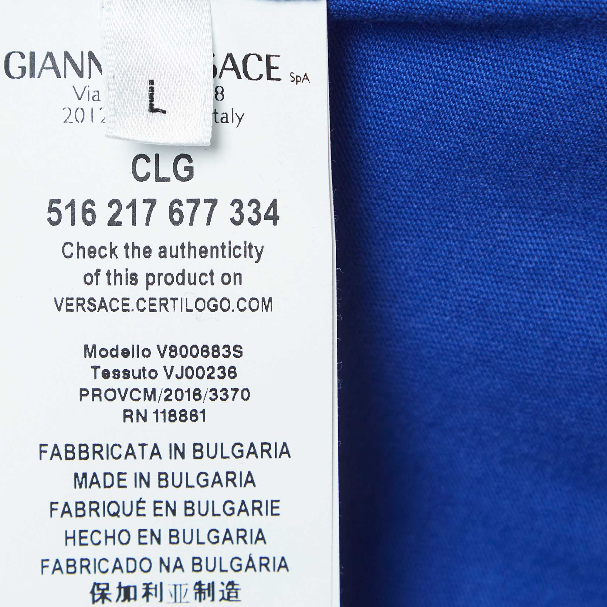 Versace Collection Blue Printed Cotton T-Shirt L