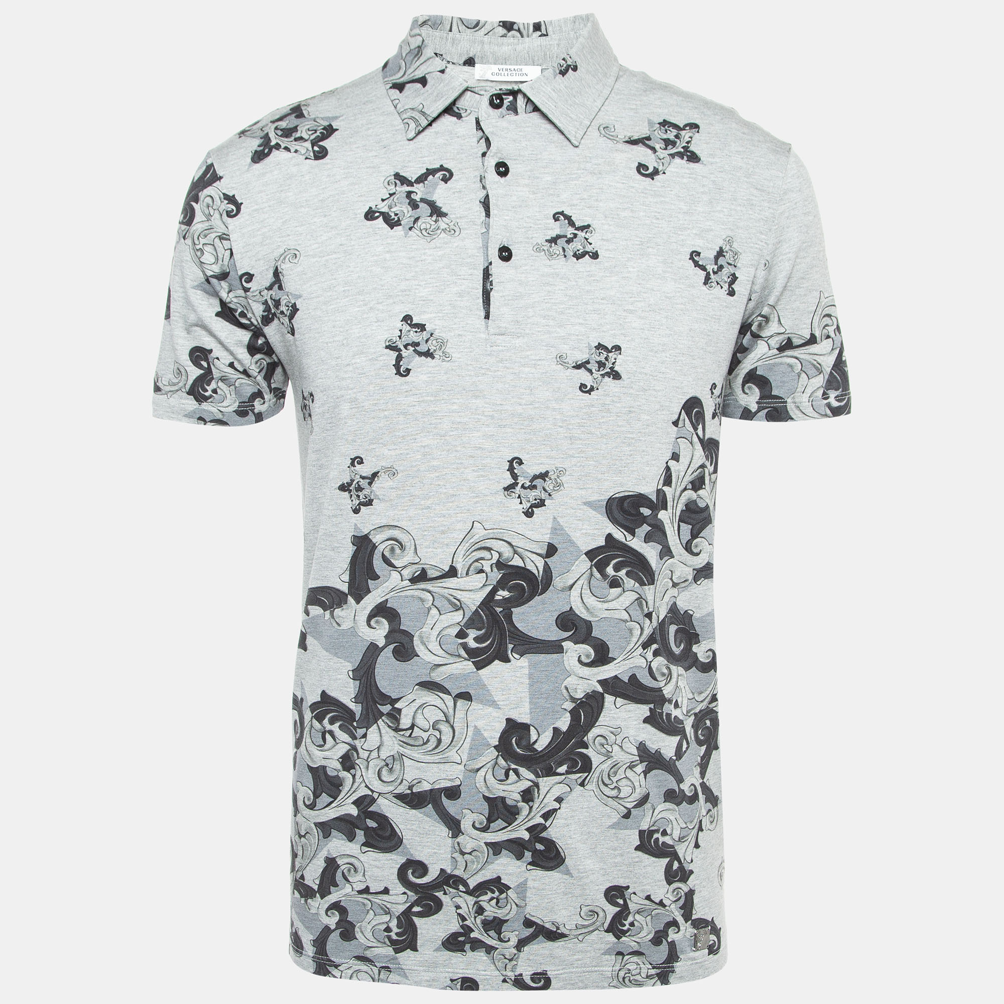 Versace Collection Grey Printed Jersey Polo T-Shirt L