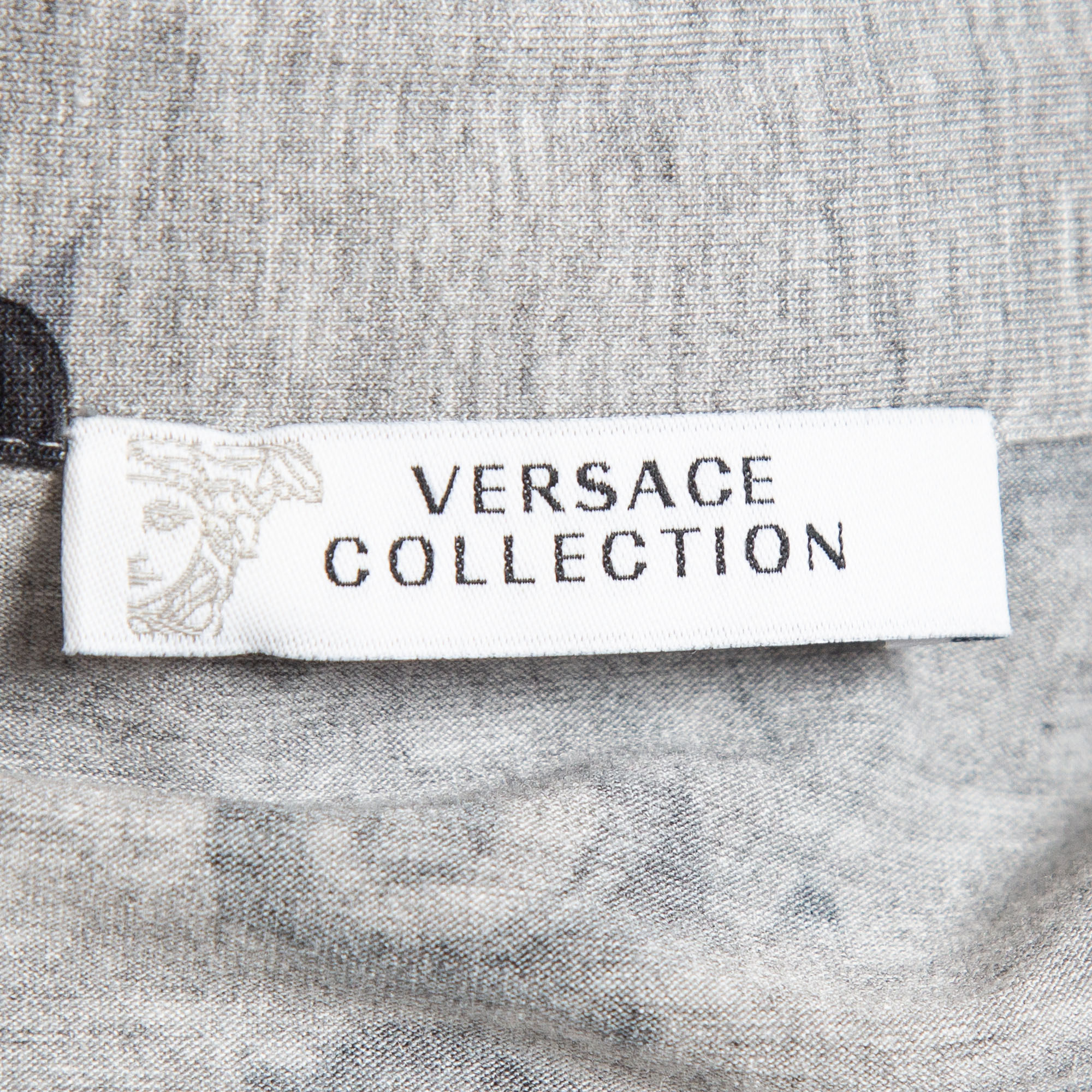 Versace Collection Grey Printed Jersey Polo T-Shirt L