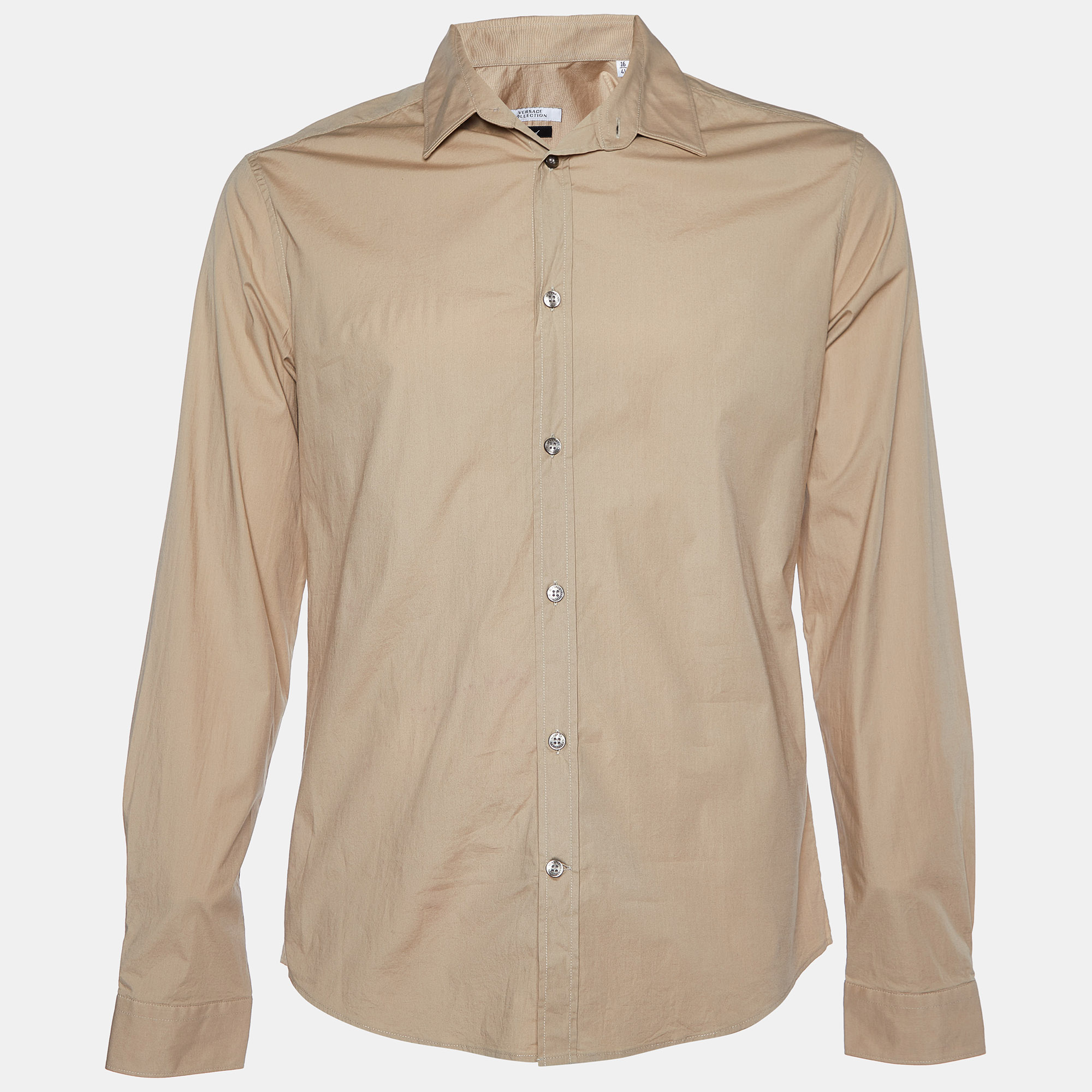 Versace collection beige stretch cotton trend fit shirt l