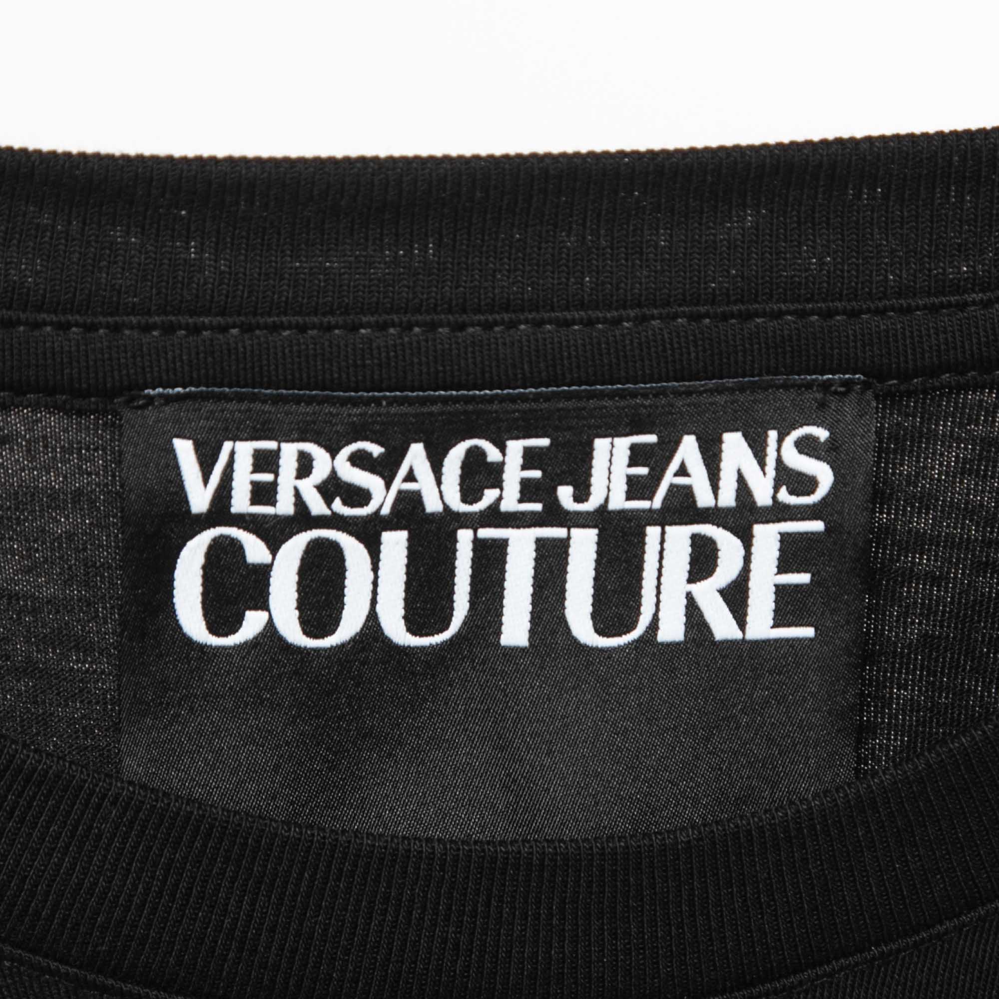 Versace Jeans Couture Black Logo Print Cotton Half Sleeve T-Shirt XL