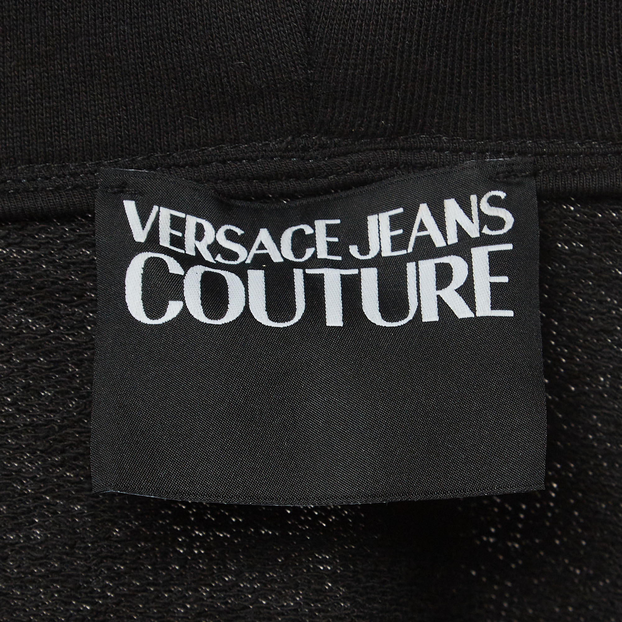 Versace Jeans Couture Black Logo Print Cotton Knit Hooded Sweatshirt L