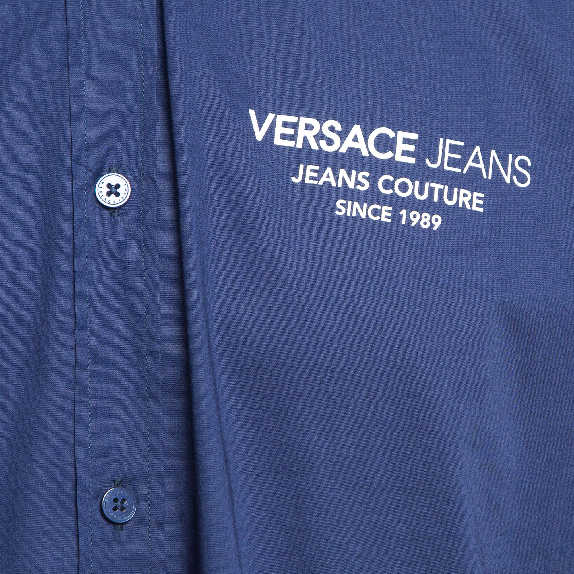 Versace Jeans Blue Logo Print Cotton Basic Slim Easy Shirt XL