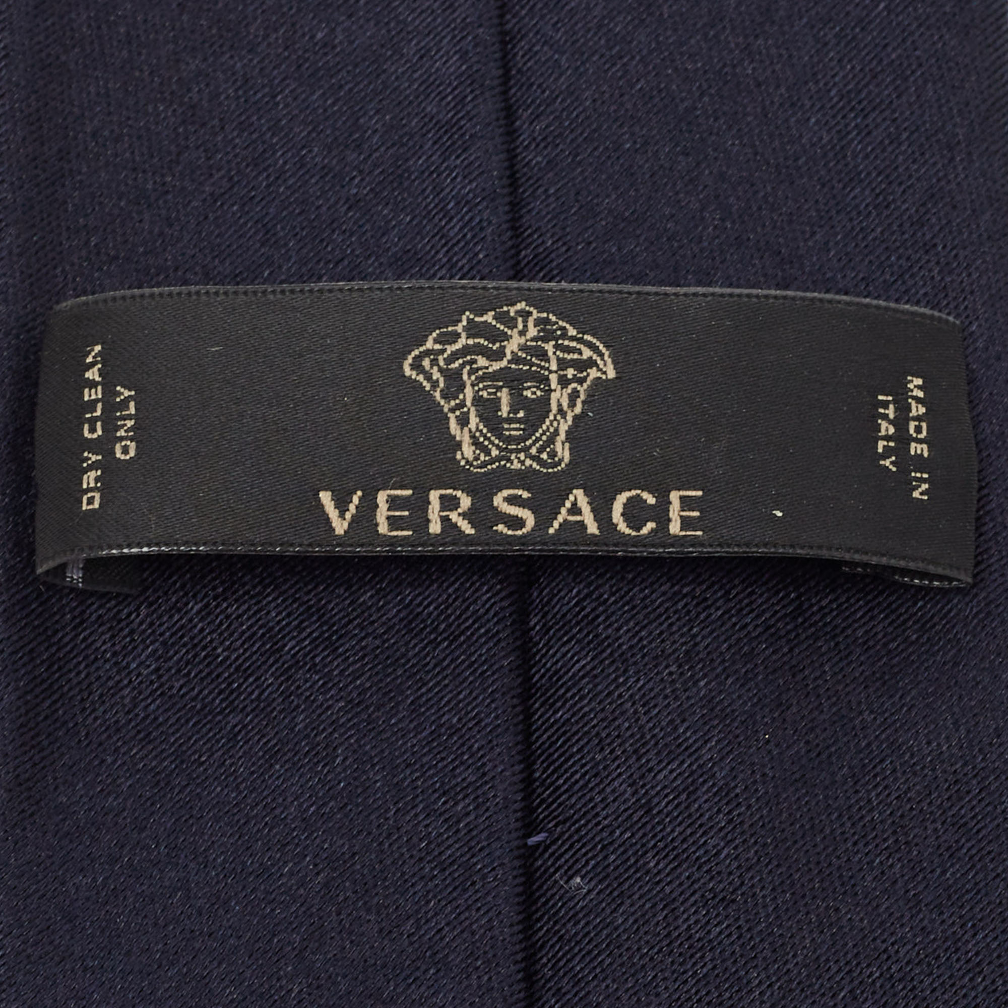 Versace Navy Blue Medusa Patterned Silk Tie