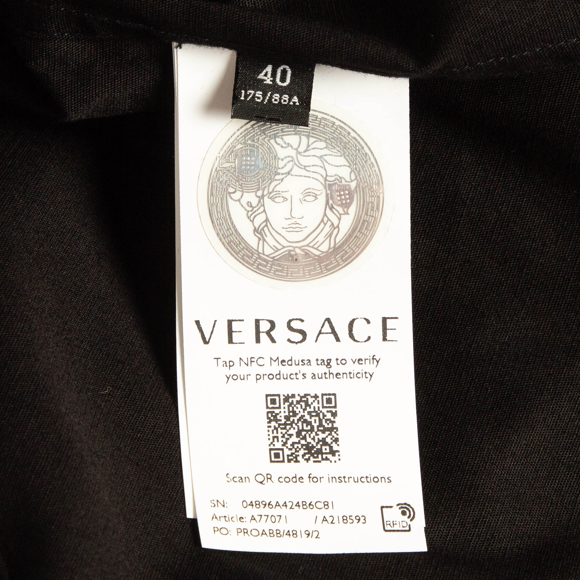 Versace Black Poplin Button Front Shirt L