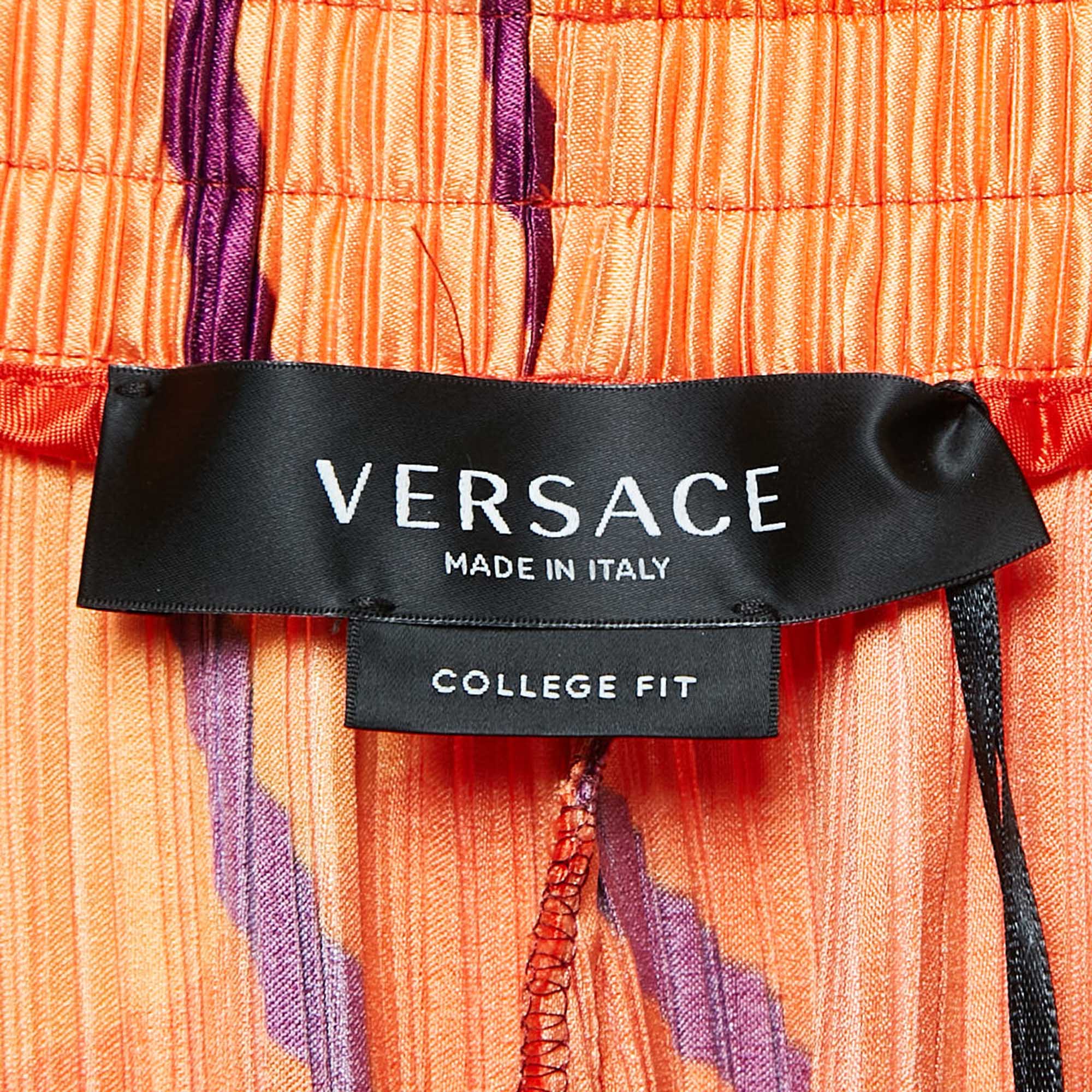 Versace Multicolor Medusa Print Satin Plisse College Fit Shorts XXL