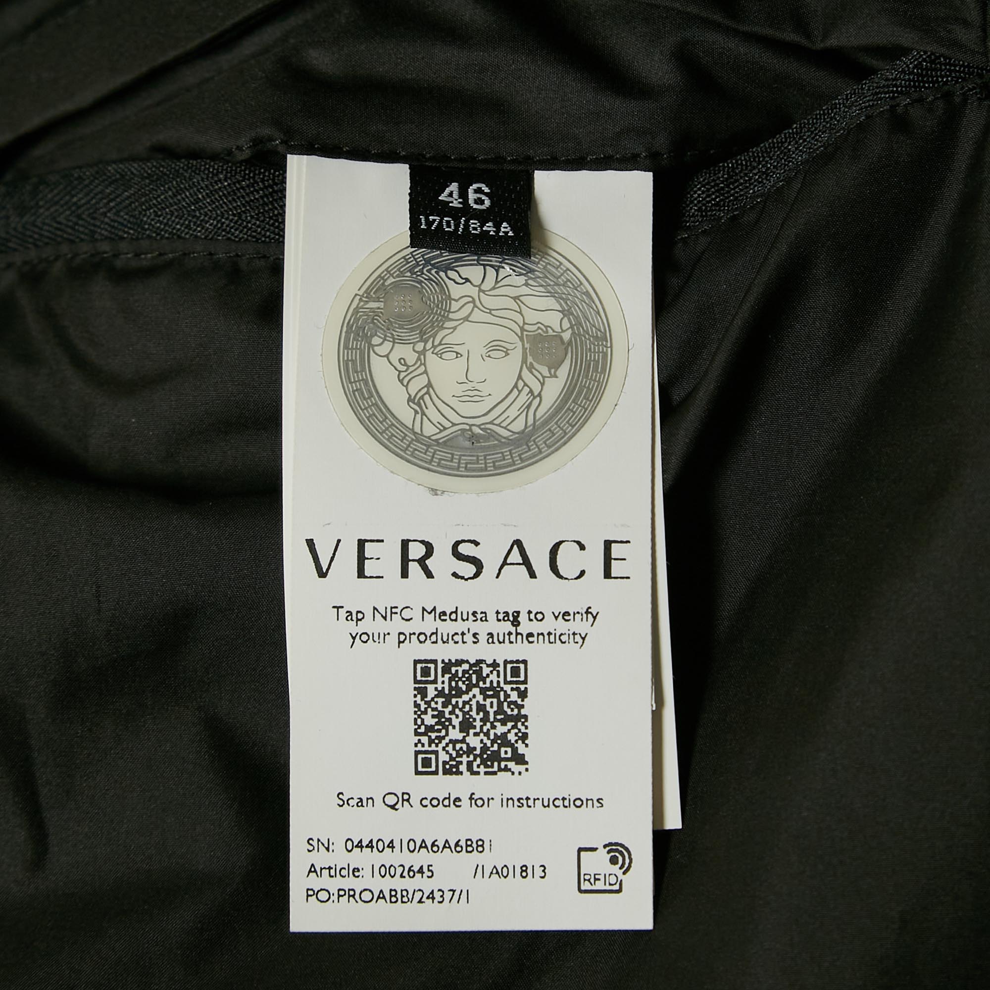 Versace Black/Khaki Logo Print Nylon Colorblock Puffer Coat S