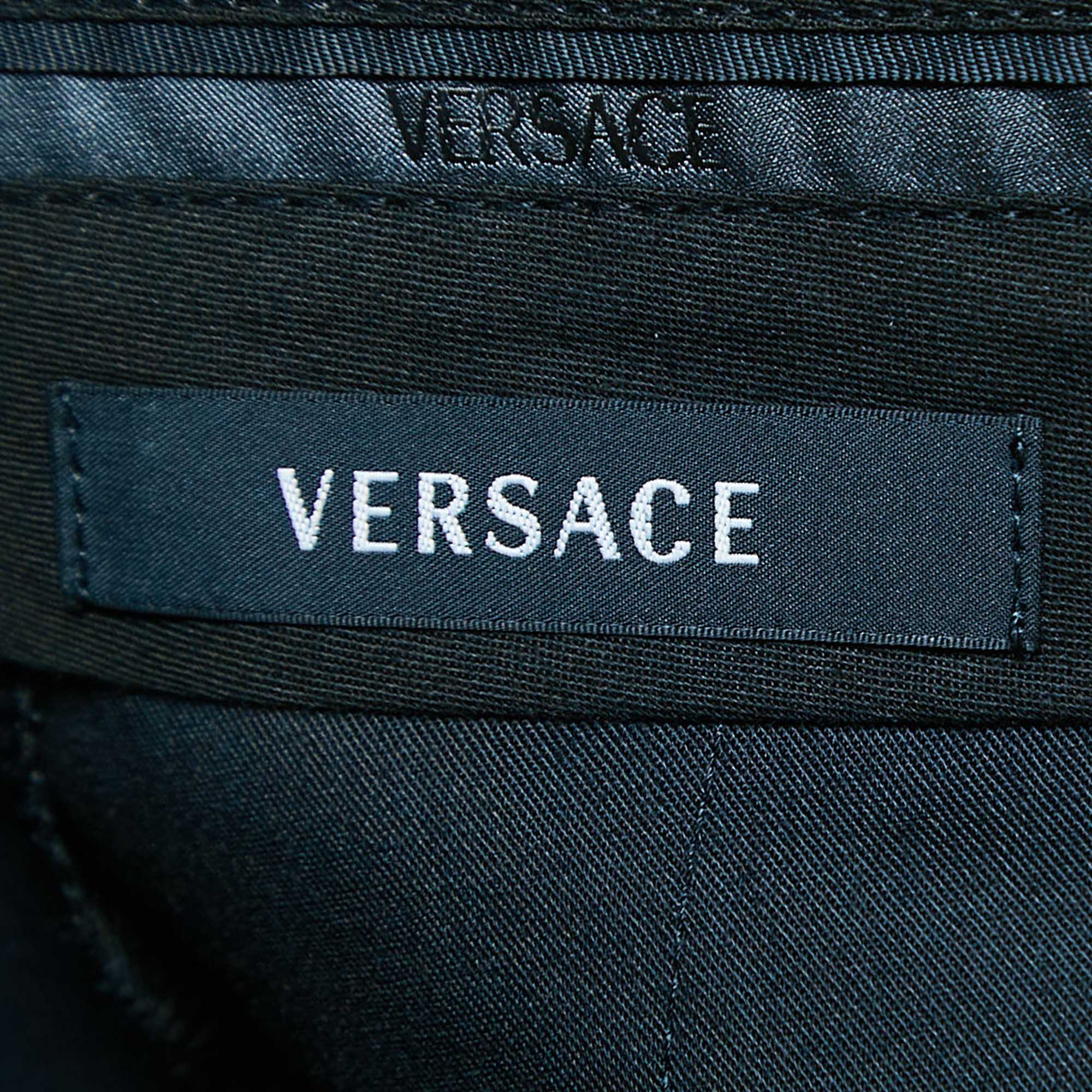 Versace Navy Blue Wool Straight Leg Formal Trousers L