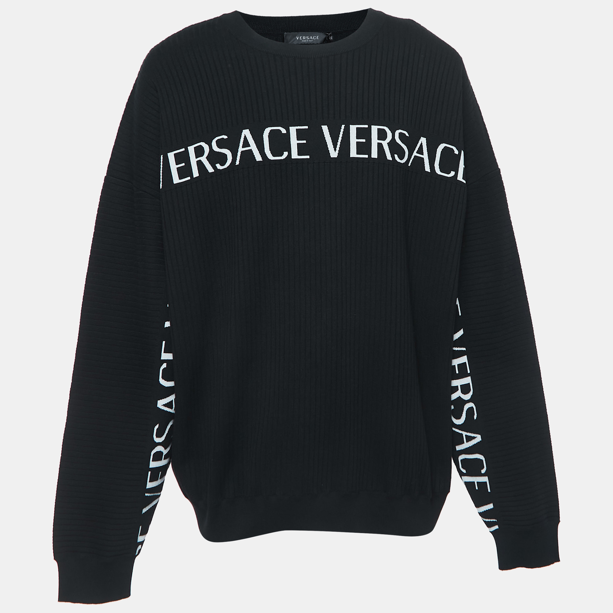 Versace Black Ribbed Knit Logo Sweater 4XL