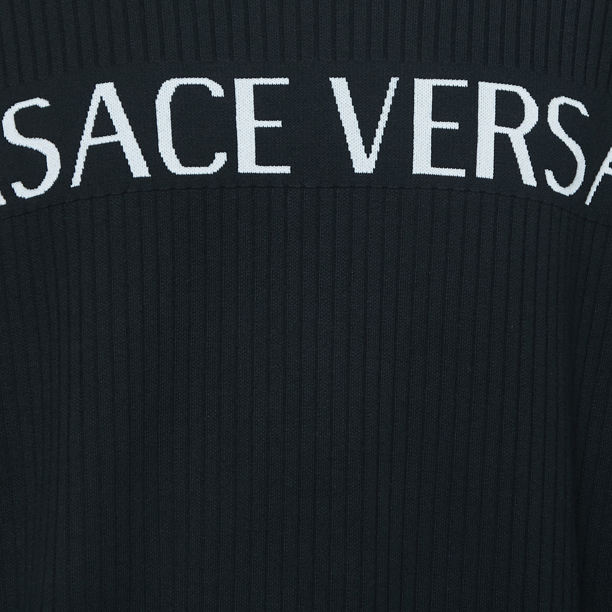 Versace Black Ribbed Knit Logo Sweater 4XL