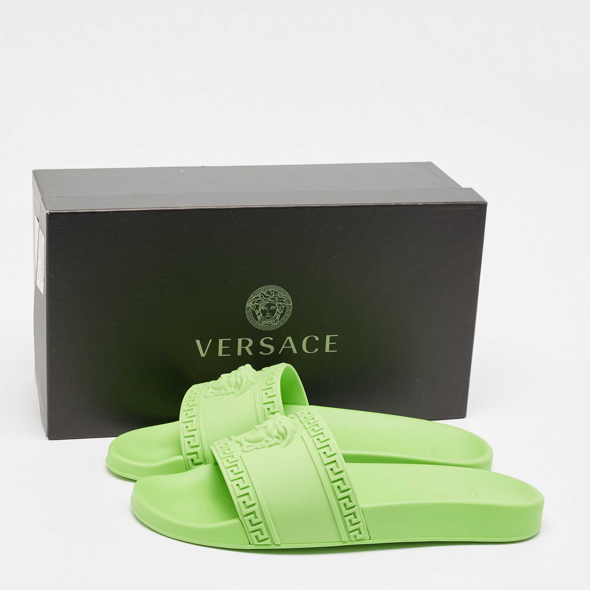 Versace Neon Green Rubber Palazzo Pool Slides Size 46