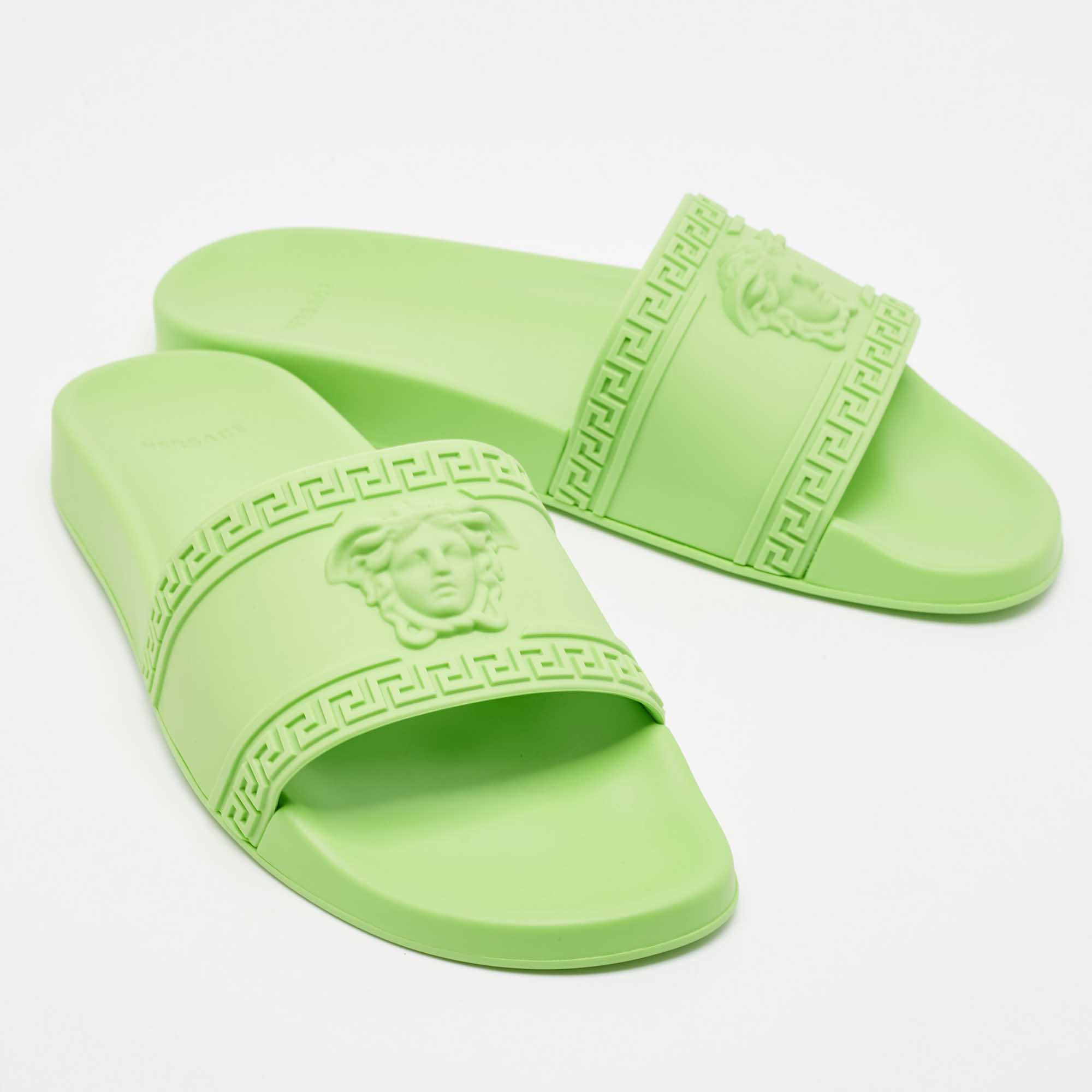 Versace Neon Green Rubber Palazzo Pool Slides Size 46