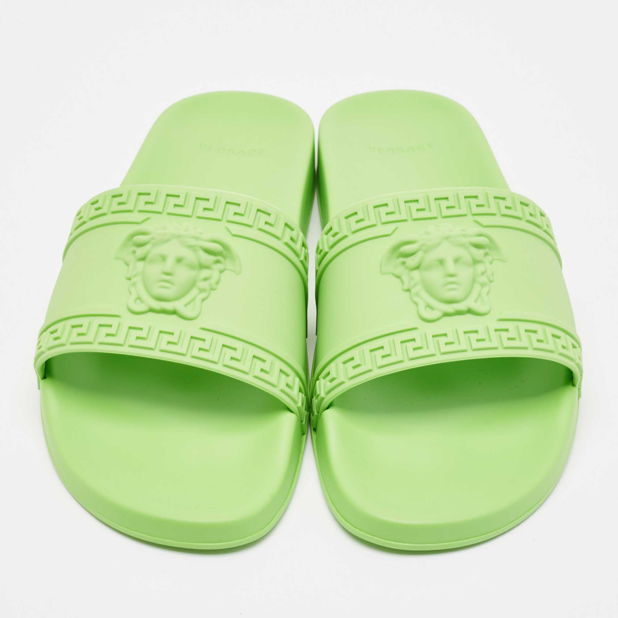 Versace Neon Green Rubber Palazzo Pool Slides Size 46