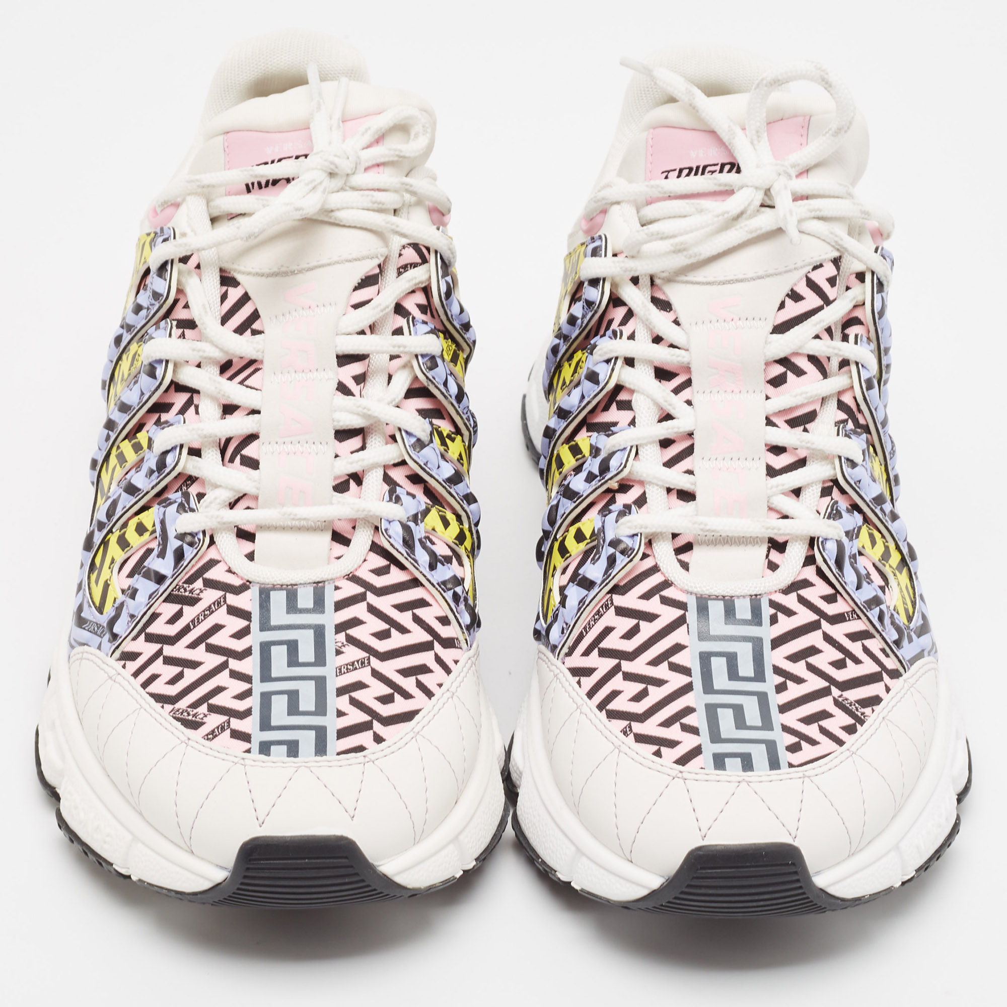 Versace Multicolor Canvas And Leather Trigreca Lace Up Sneakers Size 45