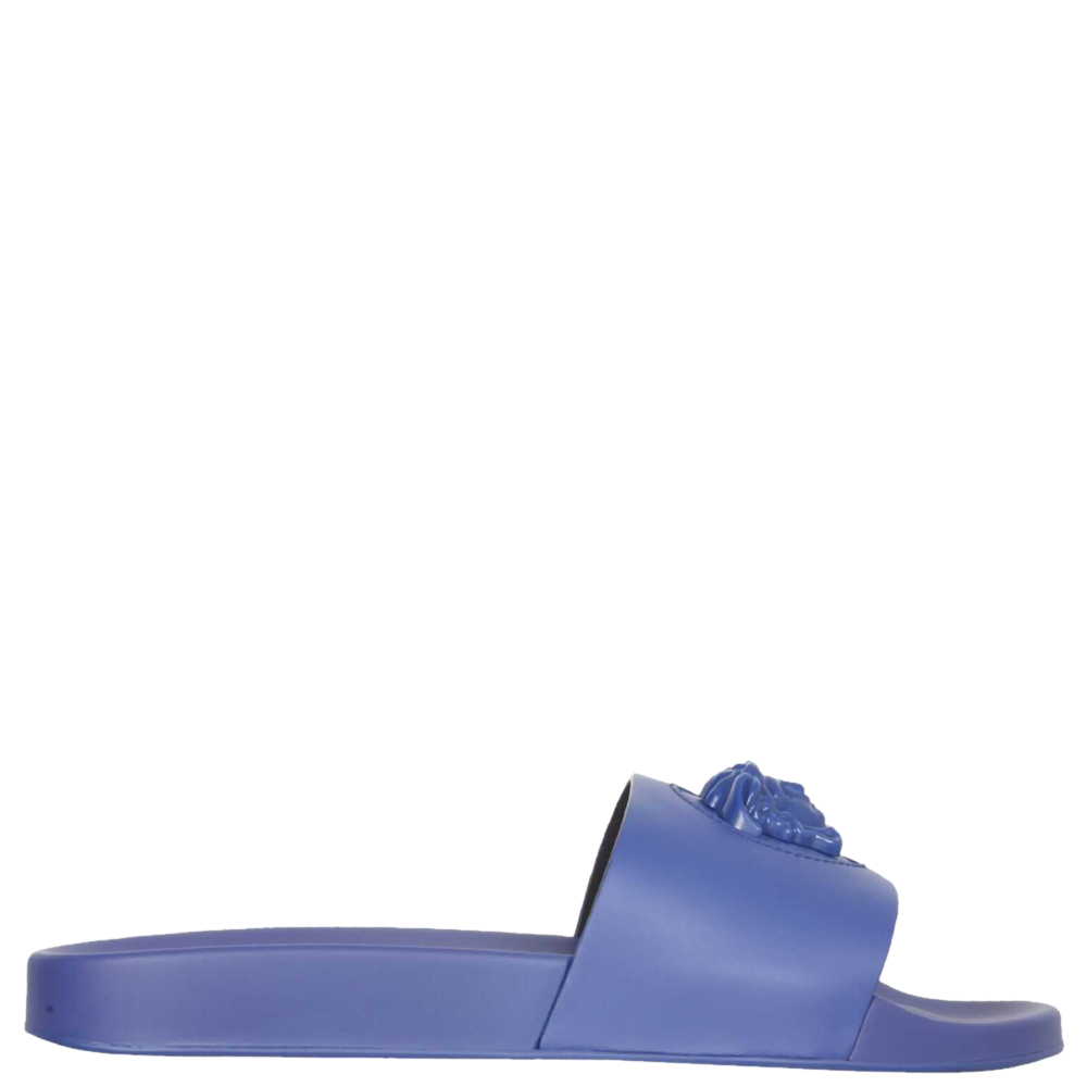 Versace Blue Rubber La Medusa Pool Slide Sandals Size IT 40