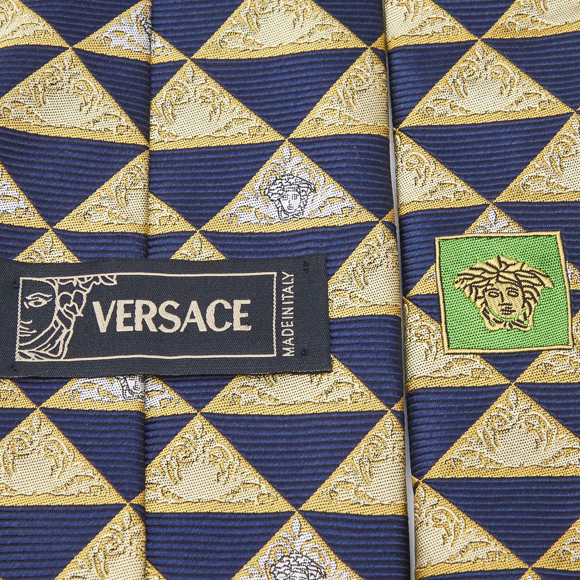 Versace Vintage Yellow/Blue Triangle Medusa Pattern Silk Tie