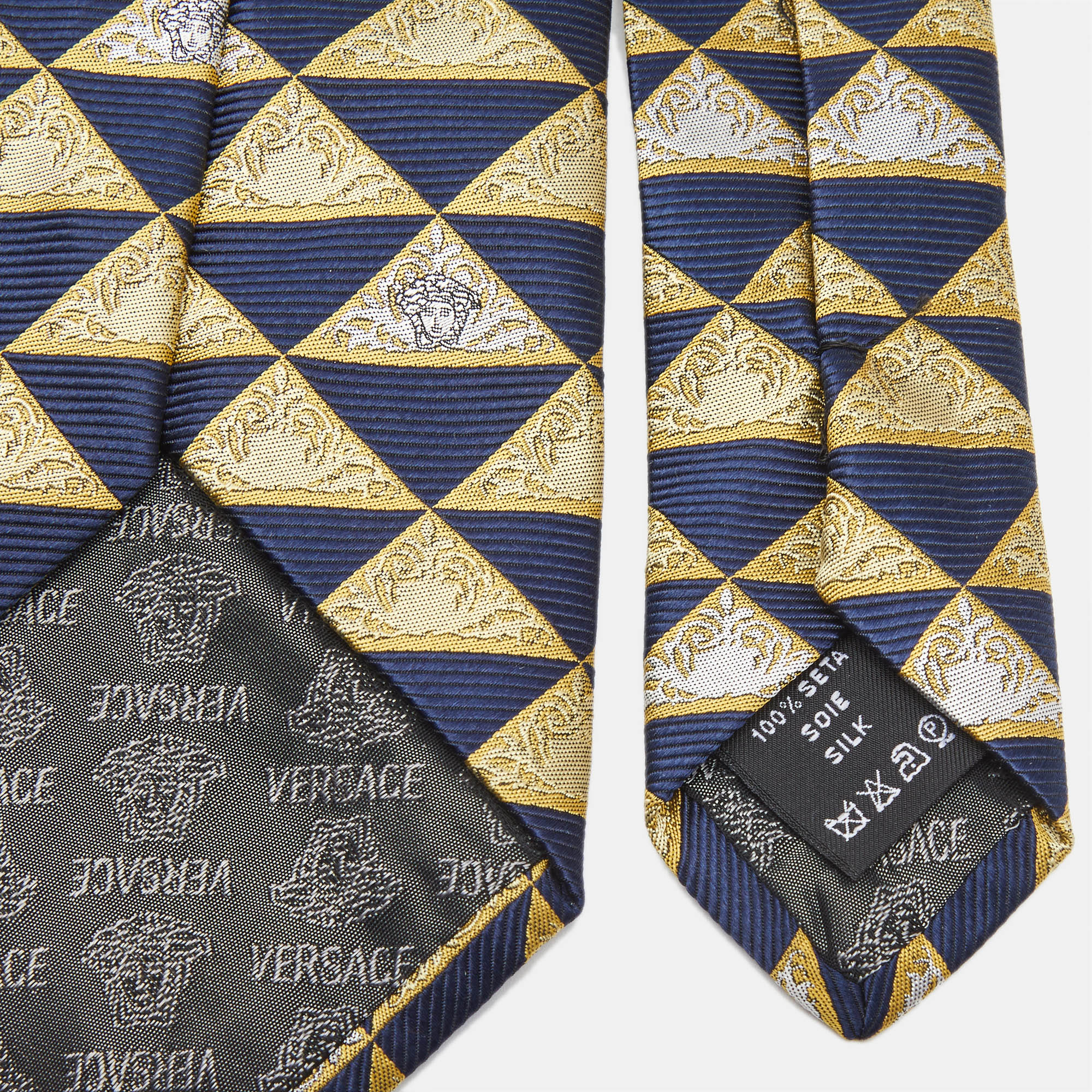 Versace Vintage Yellow/Blue Triangle Medusa Pattern Silk Tie