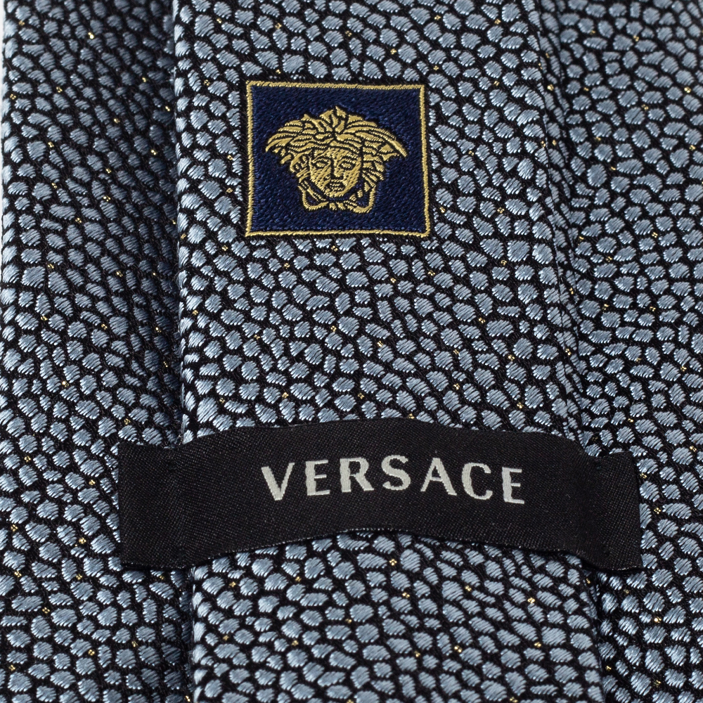 Versace Grey & Navy Dot Pattern Jacquard Silk Tie