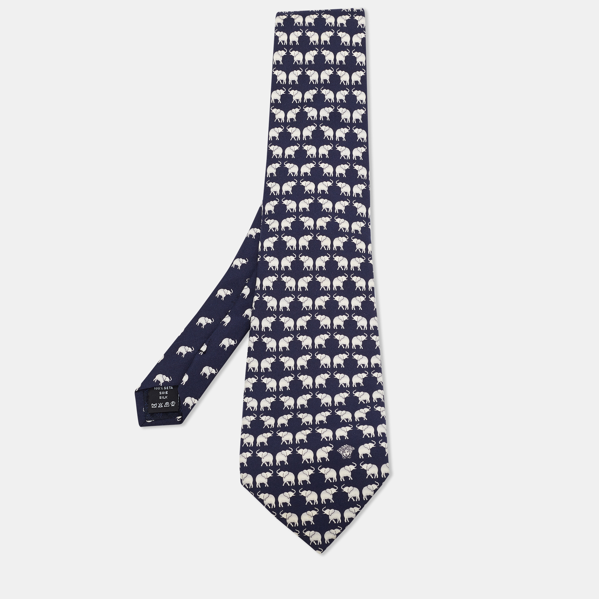 Versace Blue Elephant Printed Silk Tie
