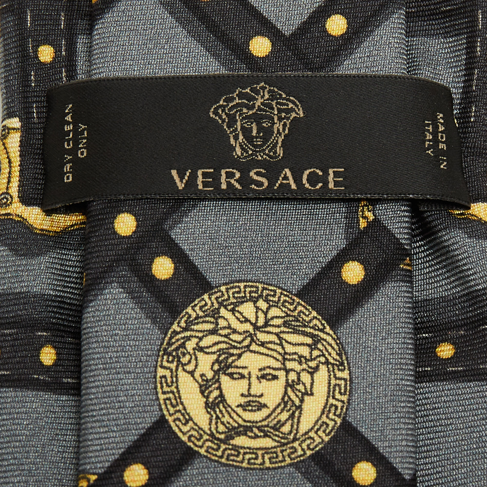 Versace Grey Medusa Harness Printed Silk Skinny Tie