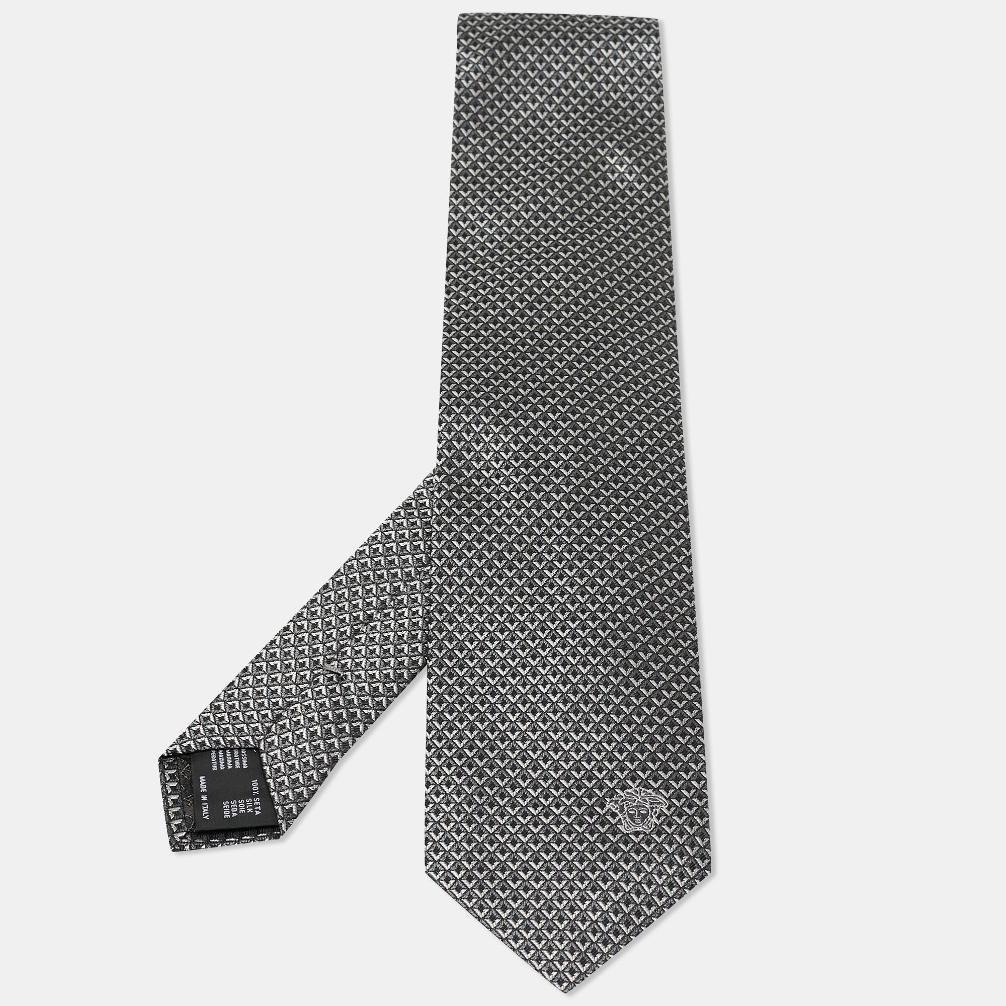 Versace Grey Diamond Pattern Silk Tie