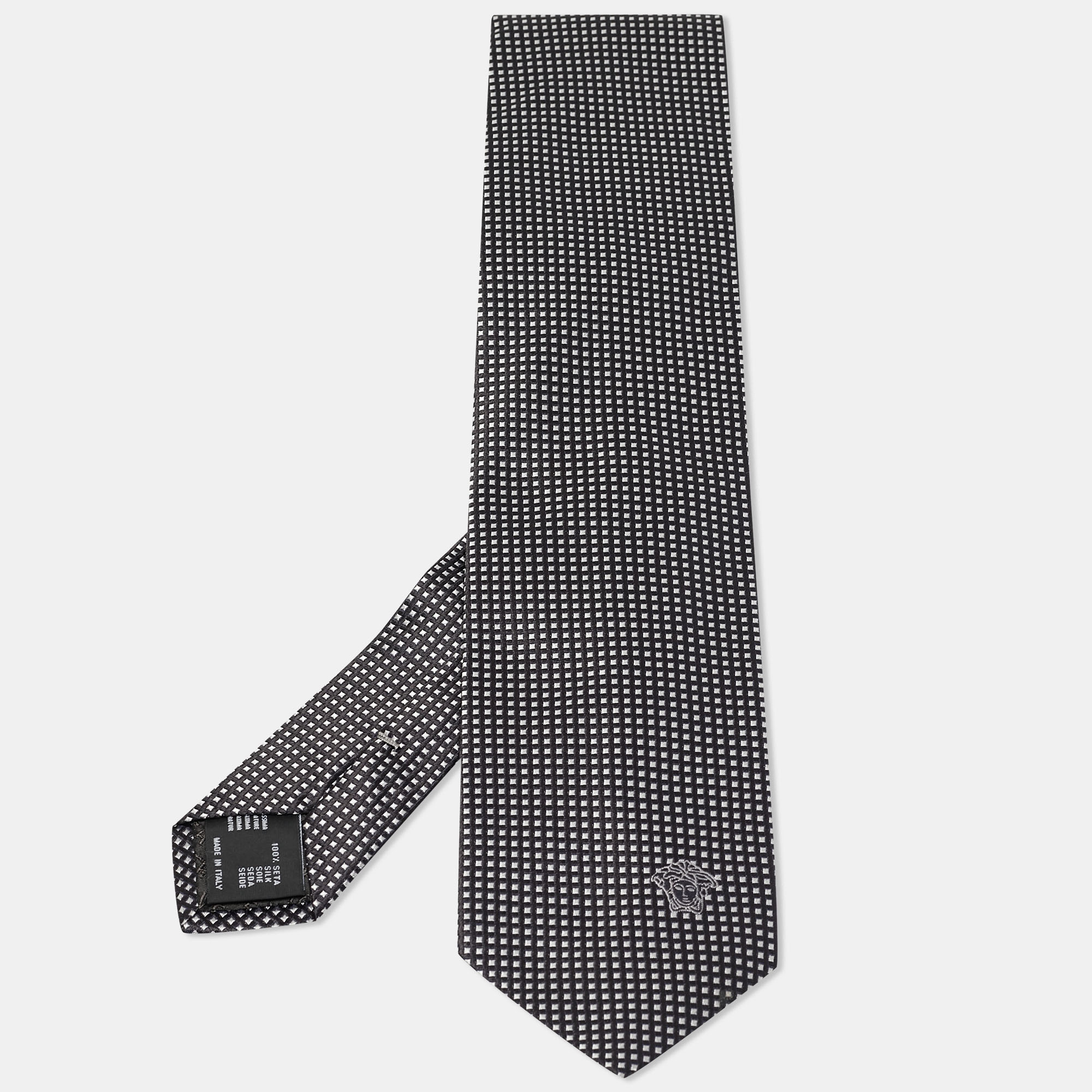 

Versace Monochrome Square Pattern Silk Tie, Black