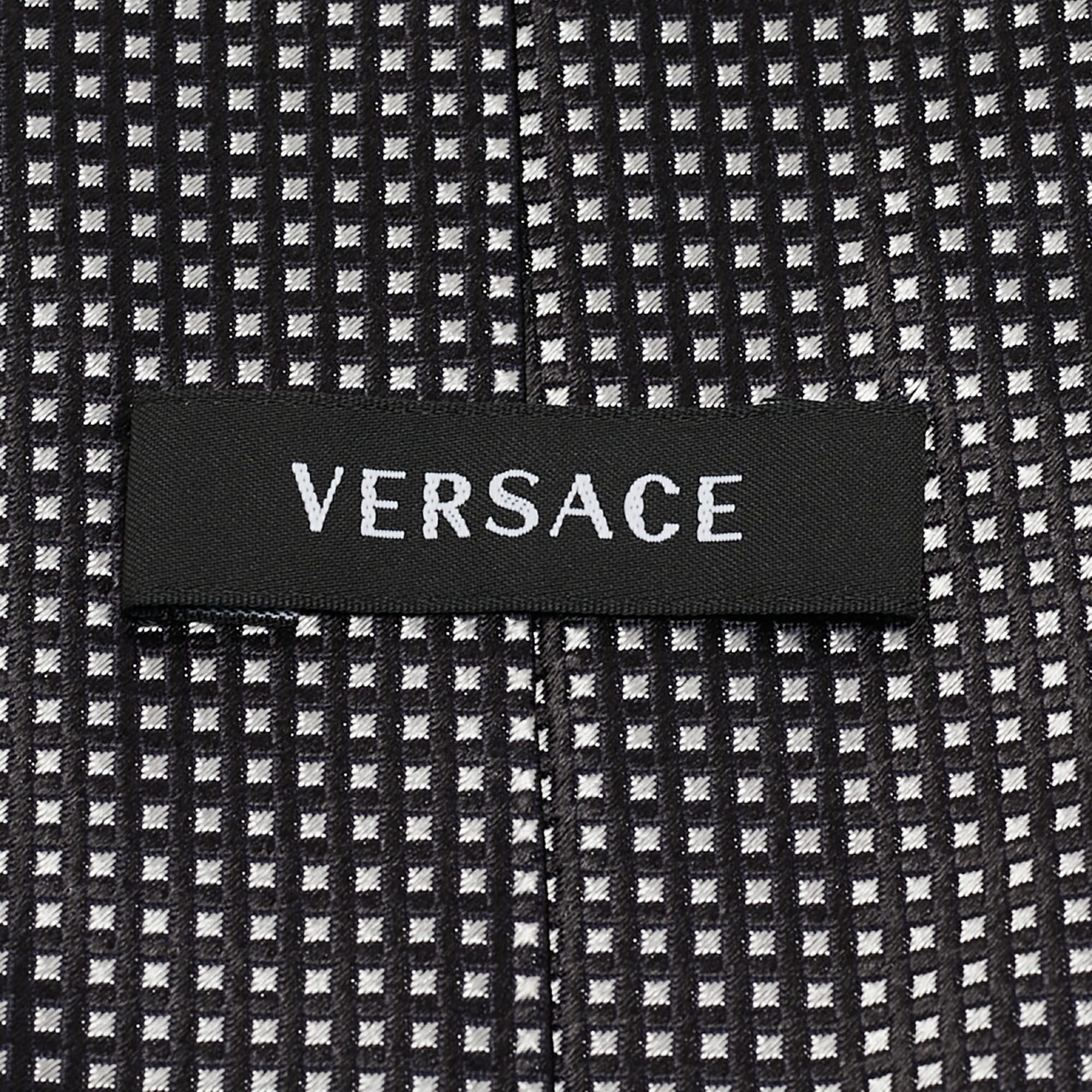 Versace Monochrome Square Pattern Silk Tie