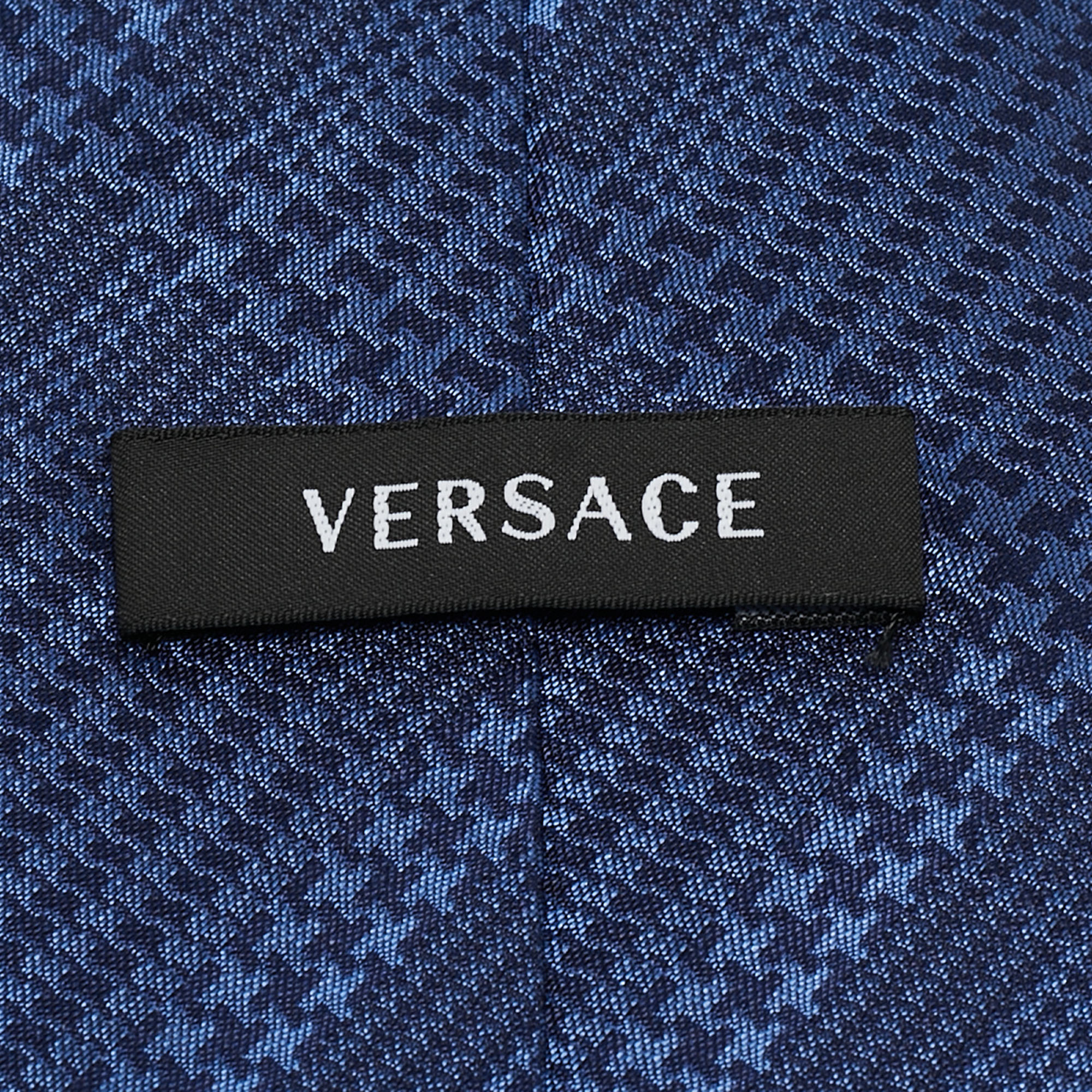 Versace Blue Diagonal Check Patterned Silk Tie