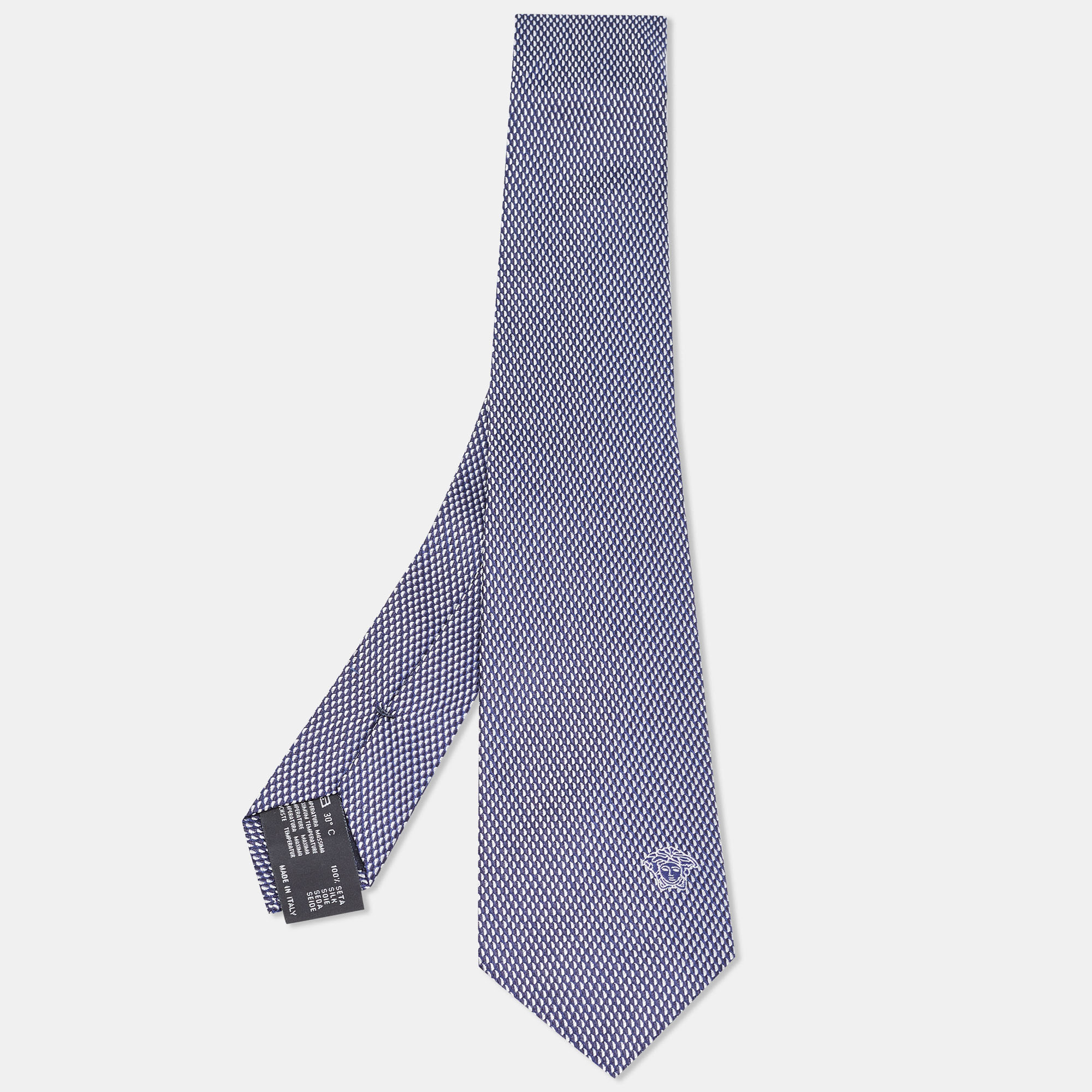 Versace Navy Blue Patterned Silk Tie