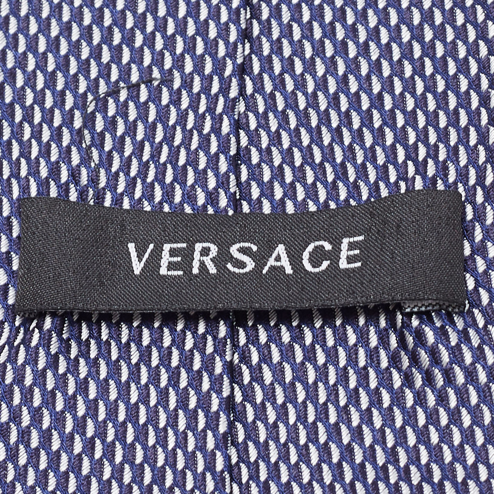 Versace Navy Blue Patterned Silk Tie