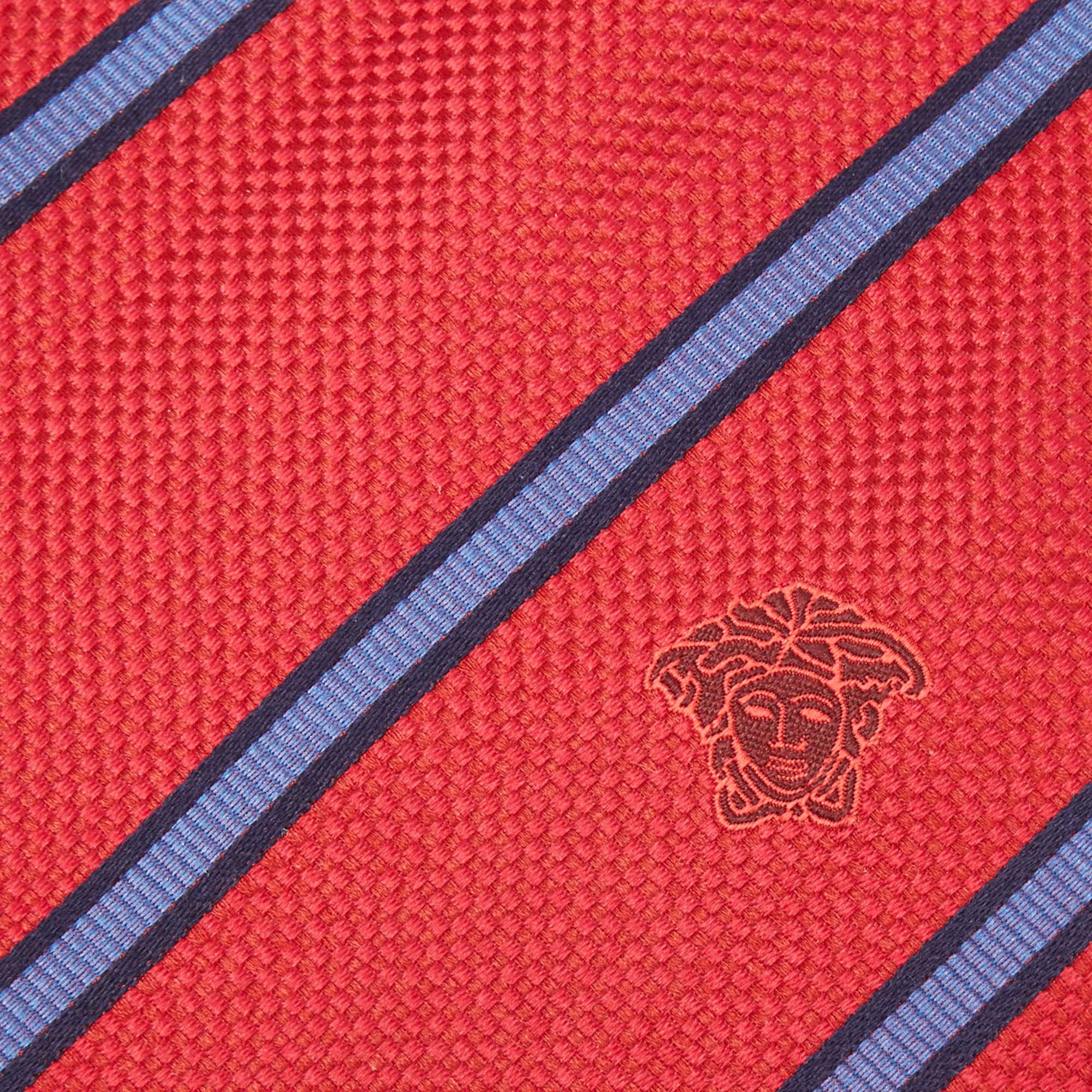 Versace Red/Blue Diagonal Striped Silk Tie