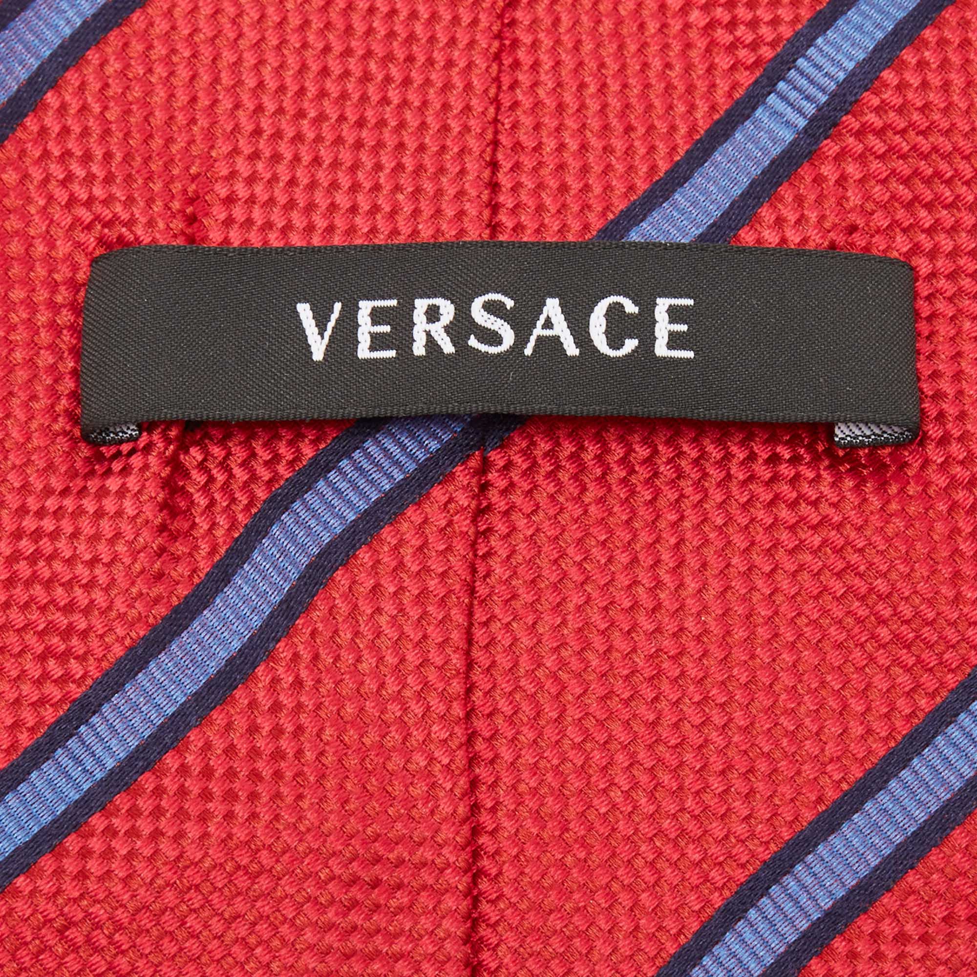 Versace Red/Blue Diagonal Striped Silk Tie