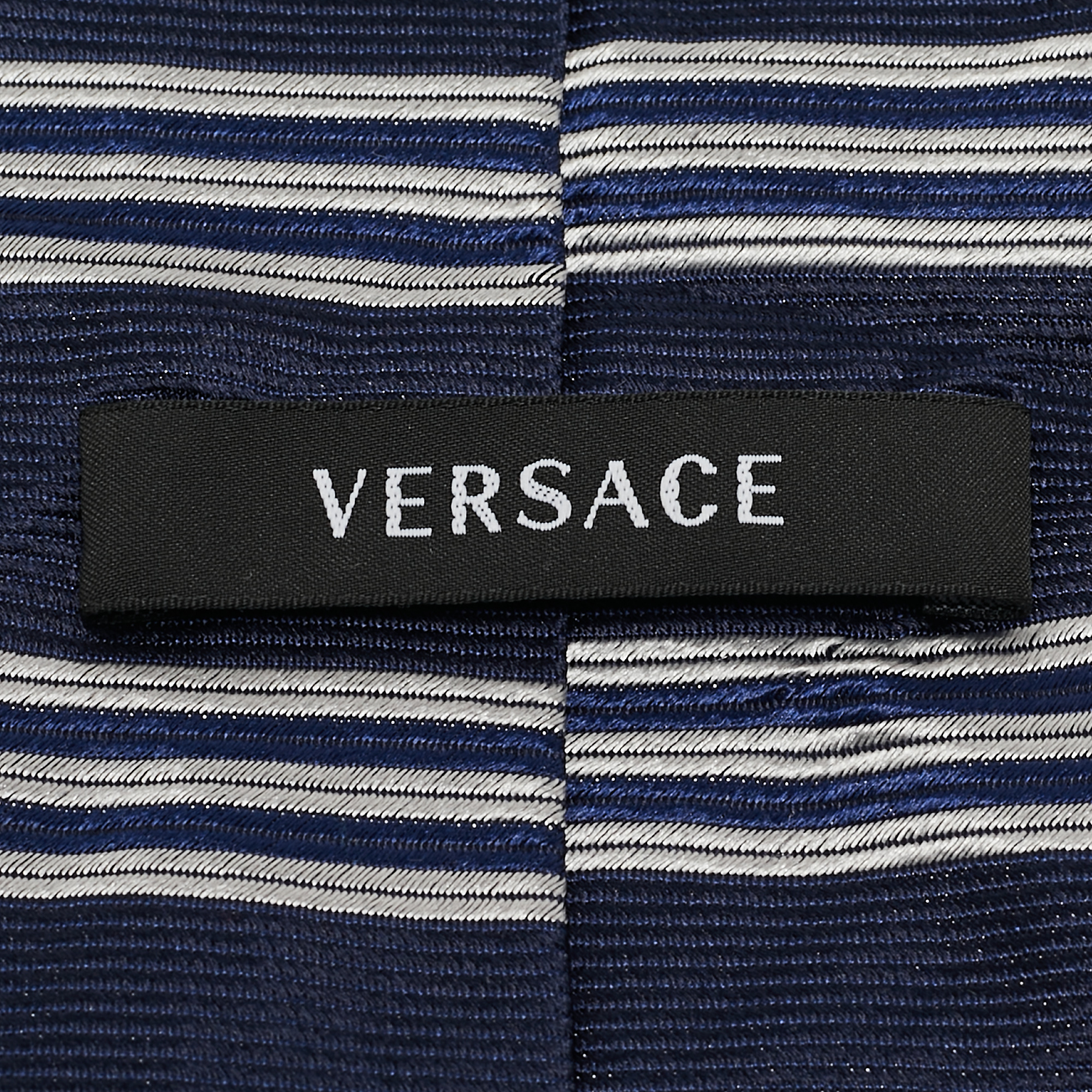 Versace Navy Blue Striped Silk Tie