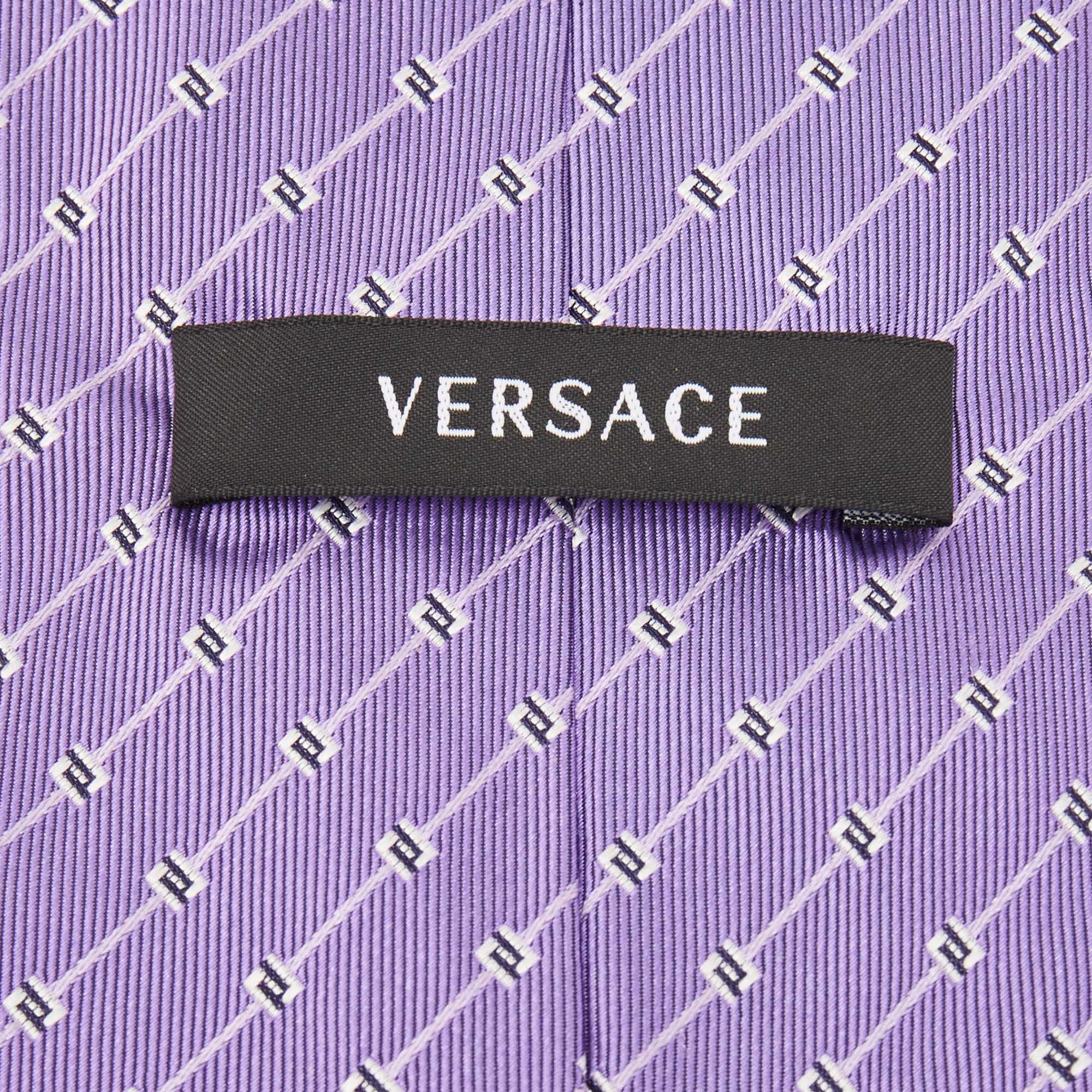 Versace Purple Greek Patterned Silk Tie
