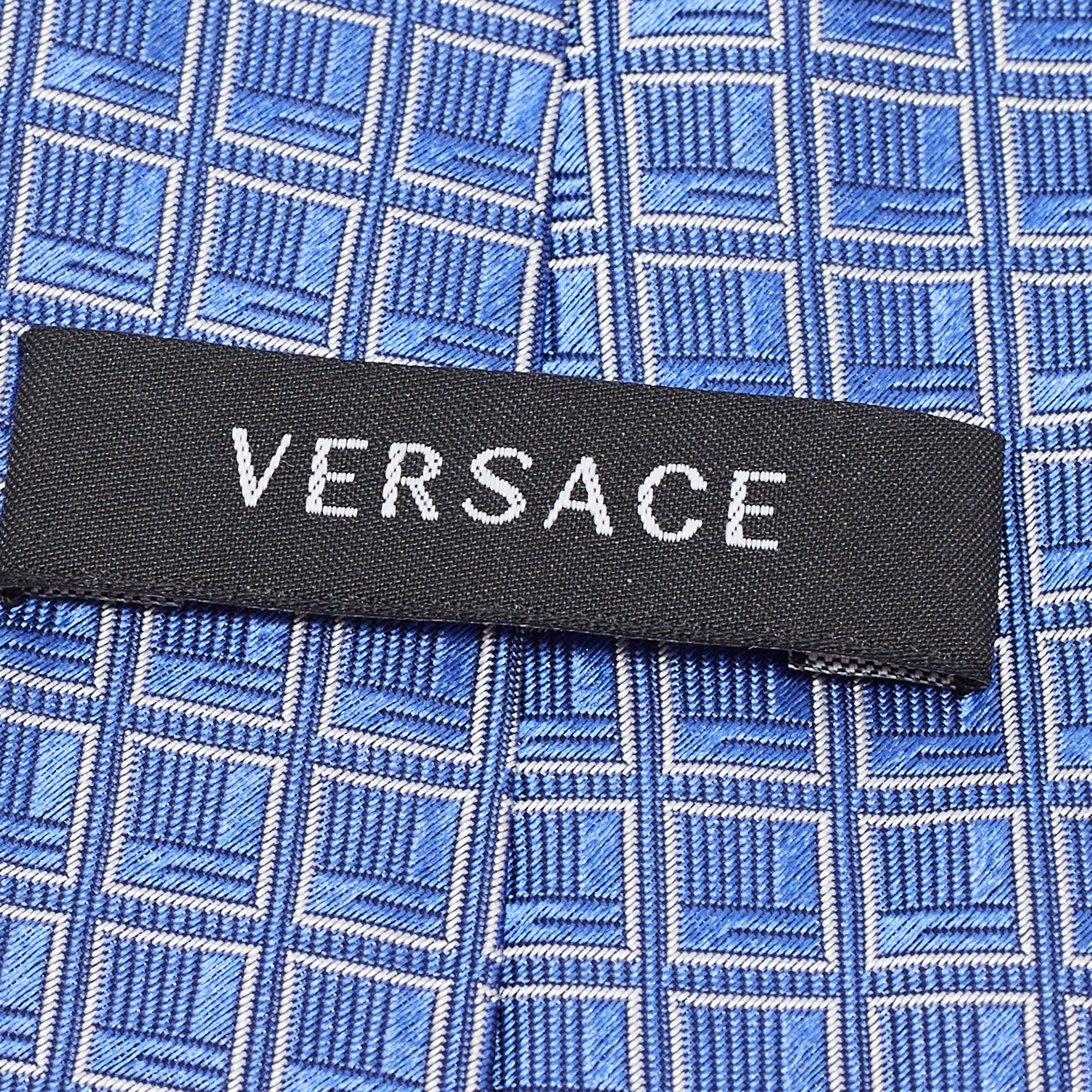 Versace Blue Square Patterned Silk Tie