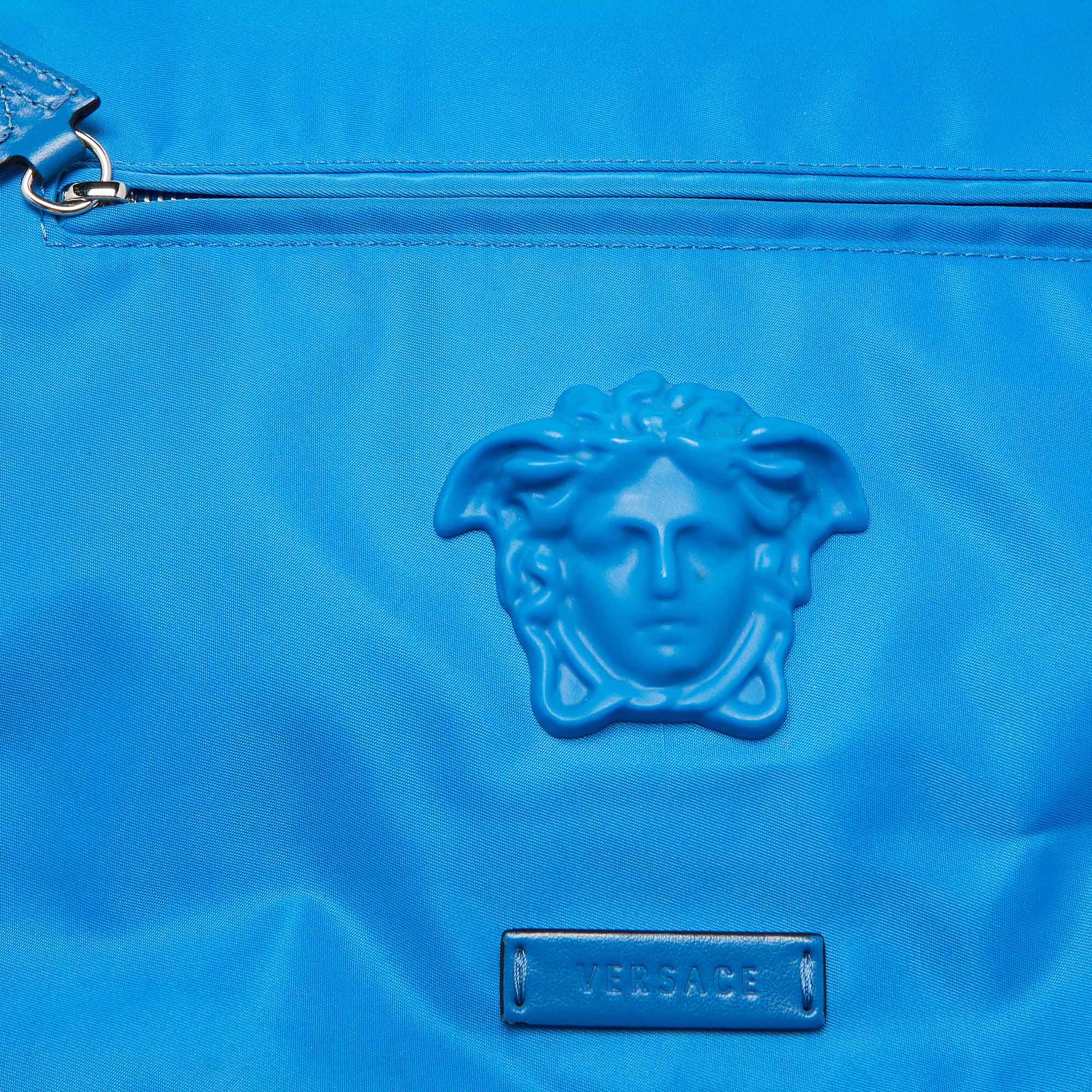 Versace Blue Nylon La Medusa Flap Messenger Bag