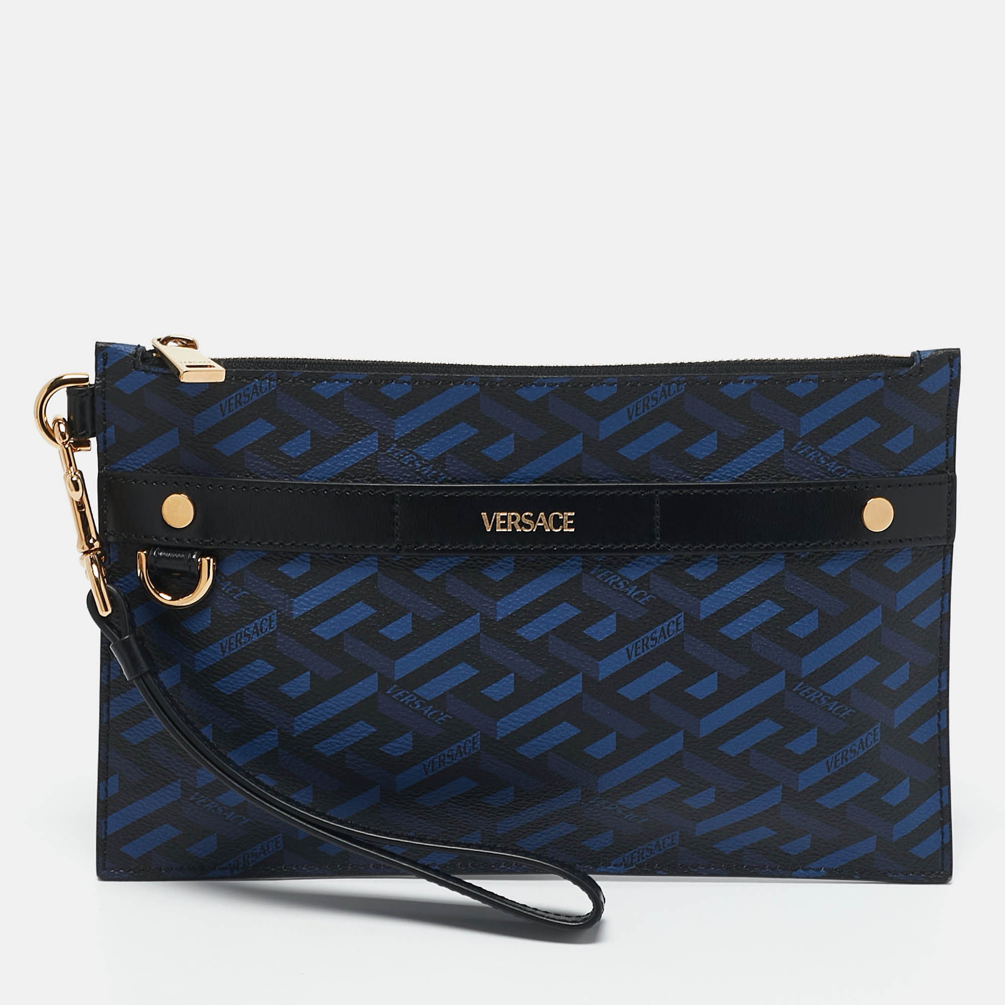 Versace Blue/Black La Greca Printed Coated Canvas and Leather Wristlet Pouch
Versace Blue/Black La Greca Printed Coated Canvas and Leather Wristlet Pouch